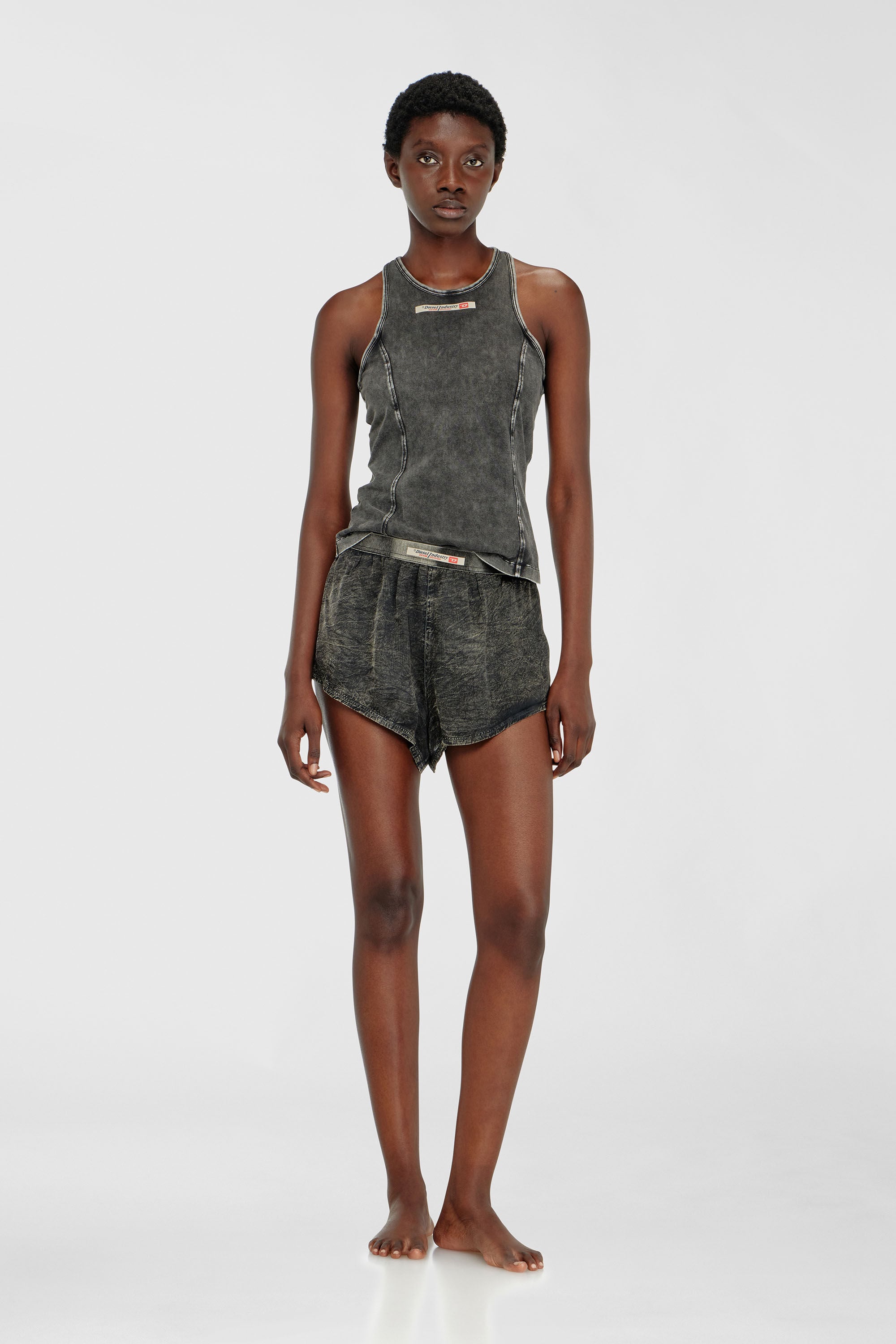 Diesel - IRENE-DNM, Woman's Cotton tank top with treated effect in Dark grey - 1