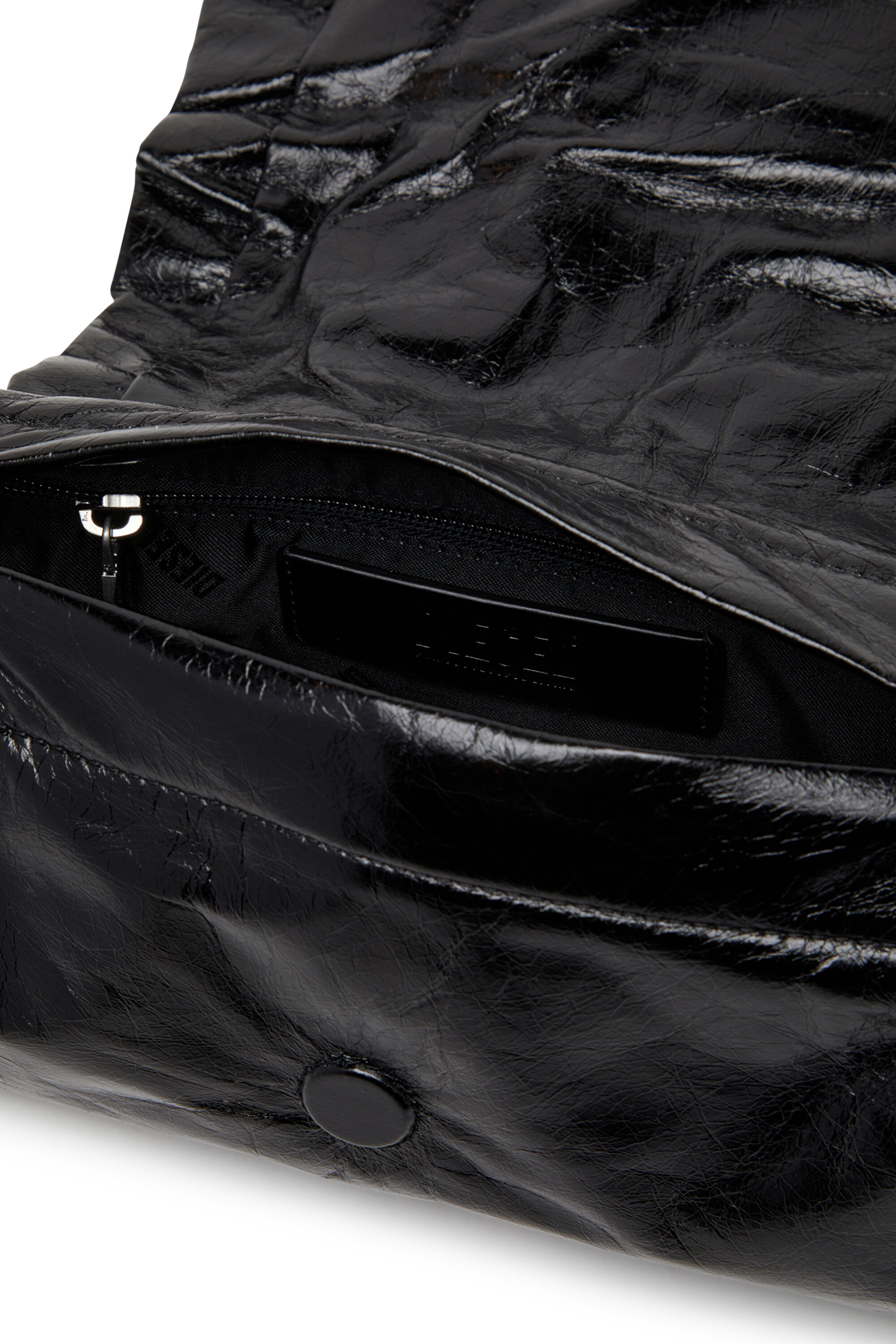 Diesel - SCRUNCH-D SHOULDER S, Woman's Scrunch-D S-Shoulder bag in scrunched leather in Black - 5