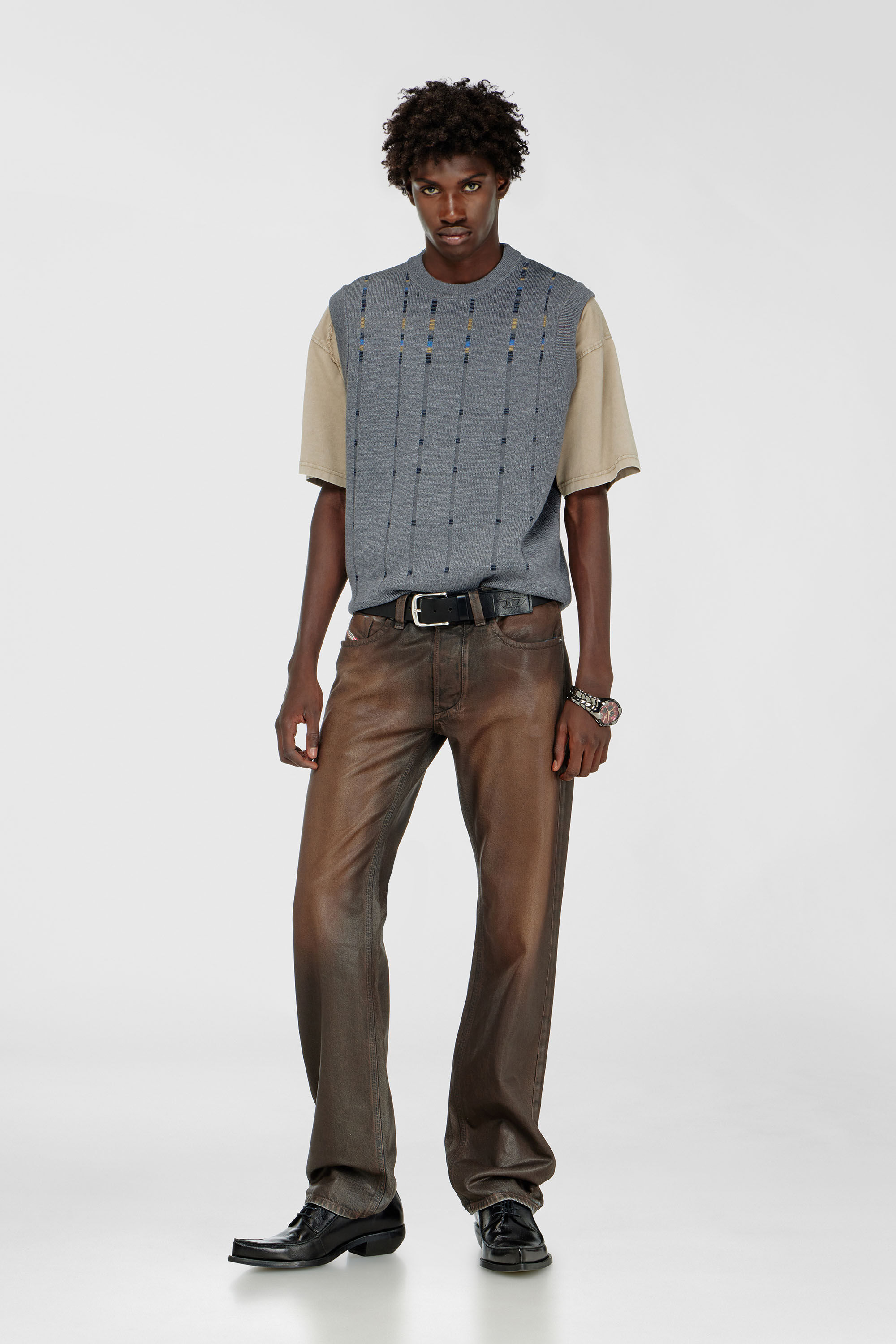 Diesel - K-ROERI, Man's Wool vest with check effect in Grey - 1
