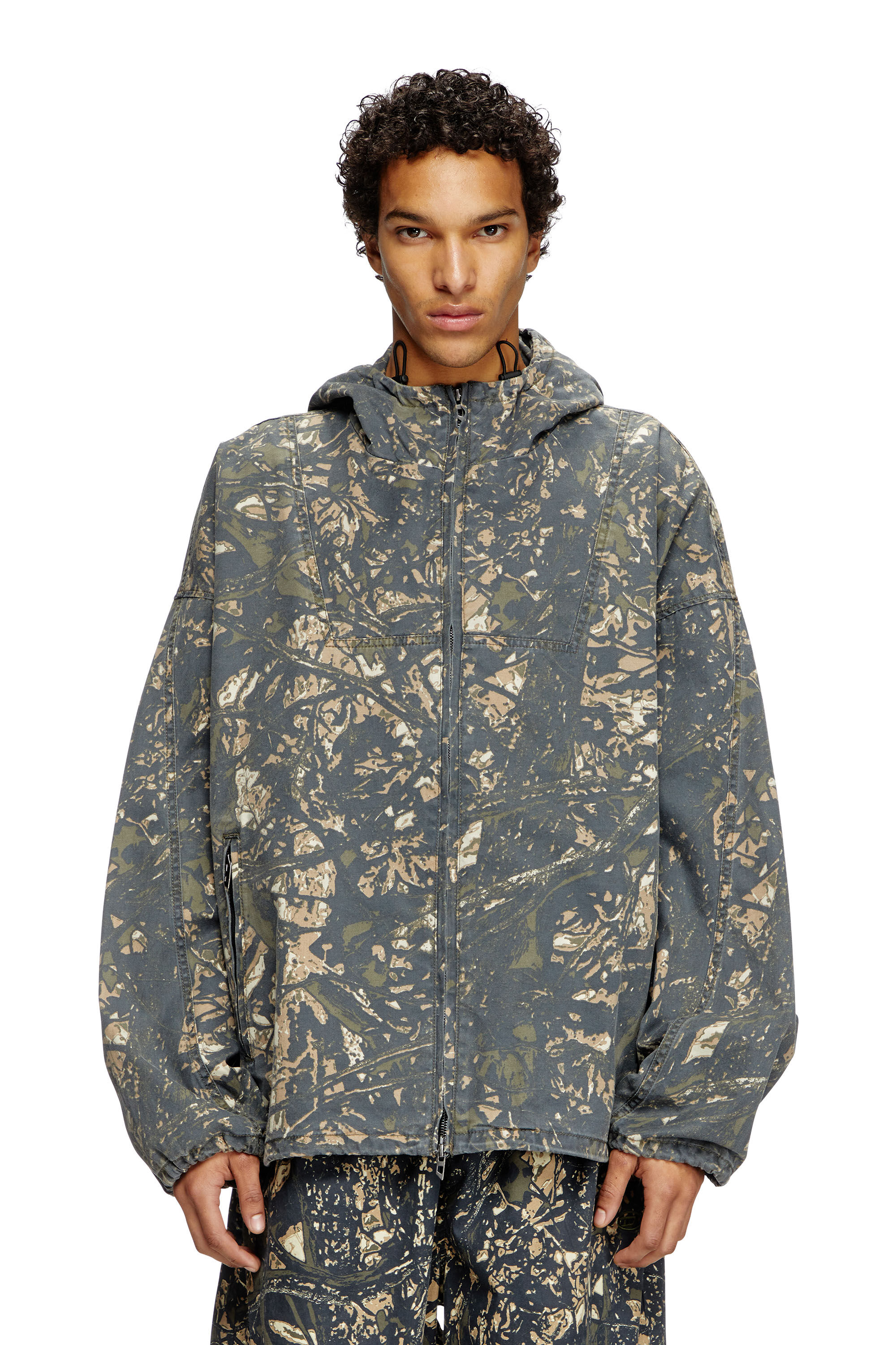 Diesel - J-LINT, Man's Hooded jacket with camo print in Green/Brown - 3
