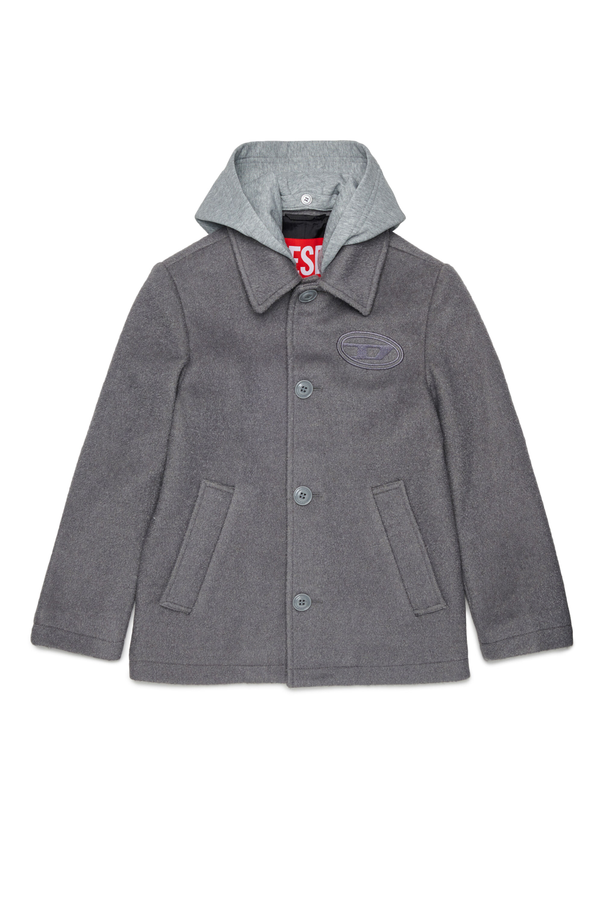Diesel - JASTONEOUT, Man's Wool-blend coat with detachable hood in Dark grey - 1