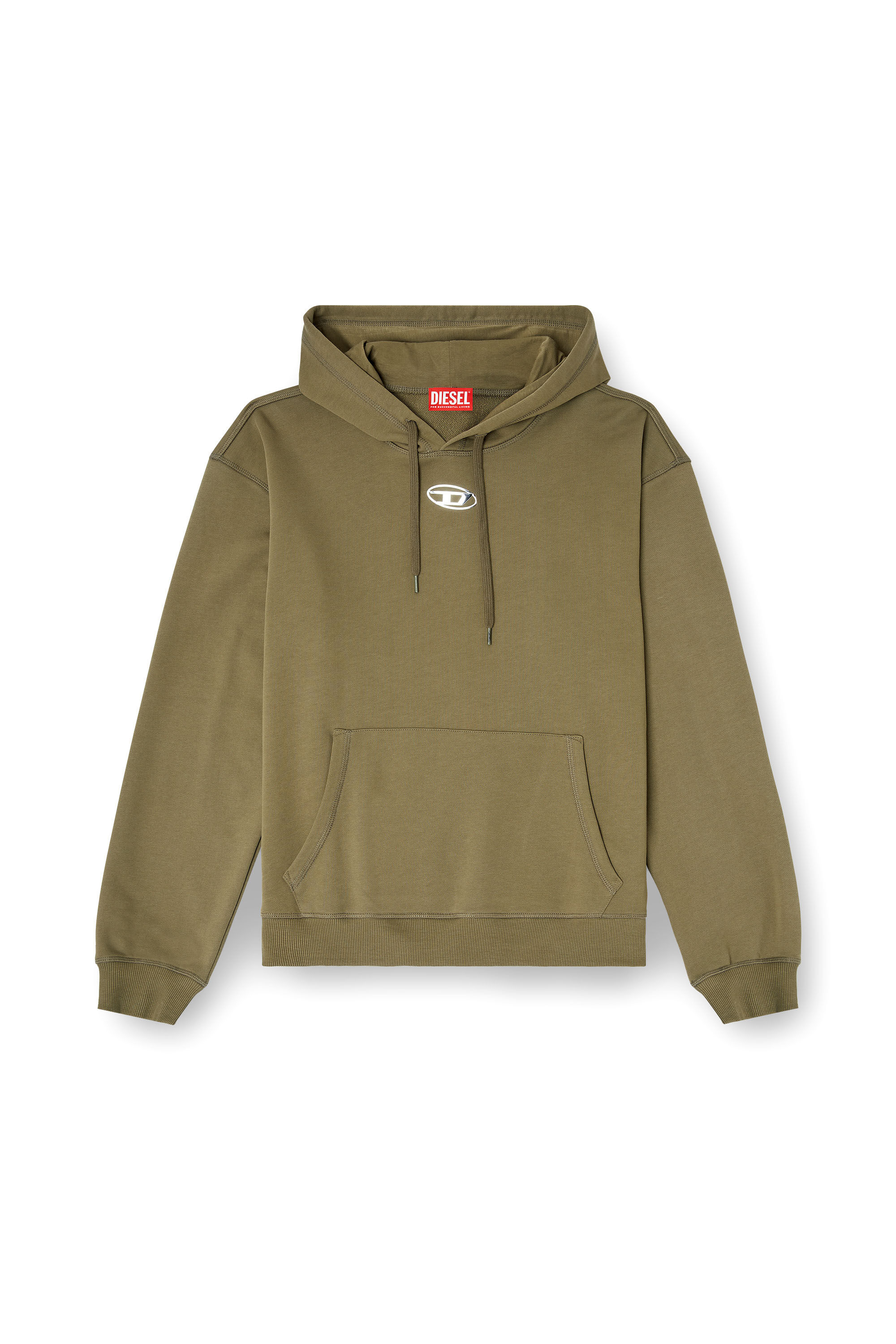 Diesel - S-NORM-HOOD-IOD, Man's Cotton hoodie with metallic Oval D in Military Green - 2