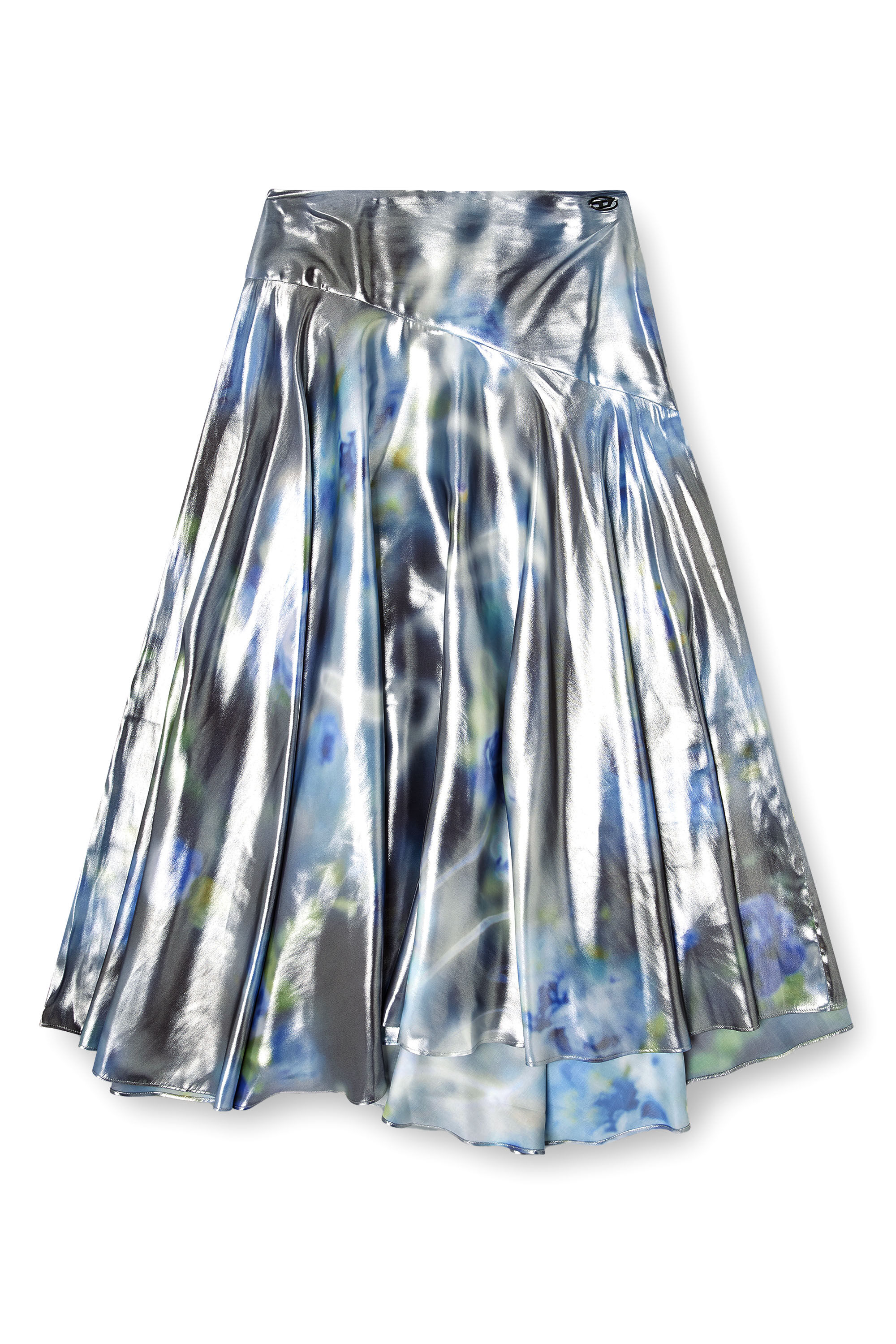 Diesel - O-ZULIE-S2, Woman's Metallic midi skirt with blurred rose print in Blue/Black - 2