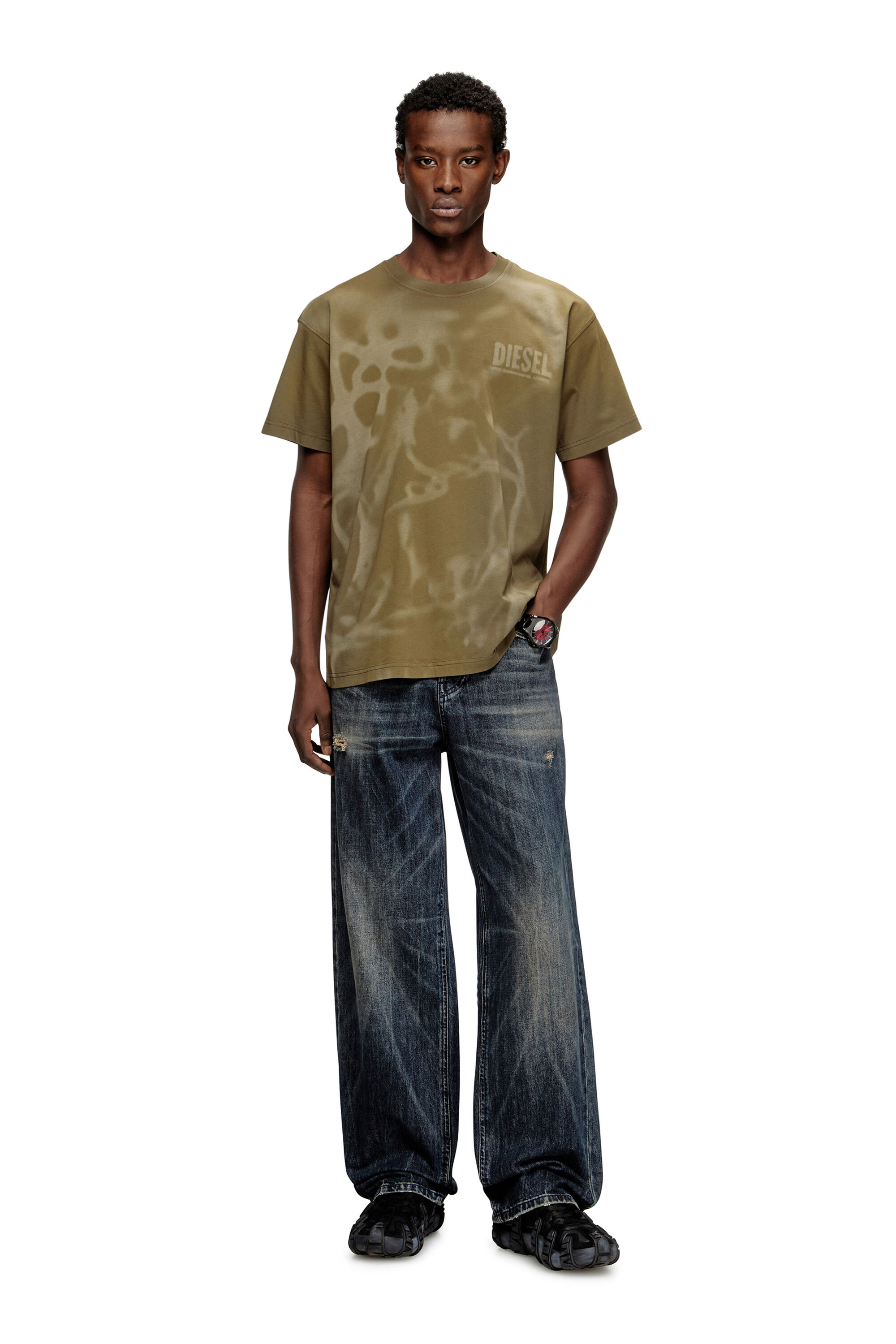 Diesel - T-NORM-V7, Man's Cotton T-shirt with laser print in Beige - 6