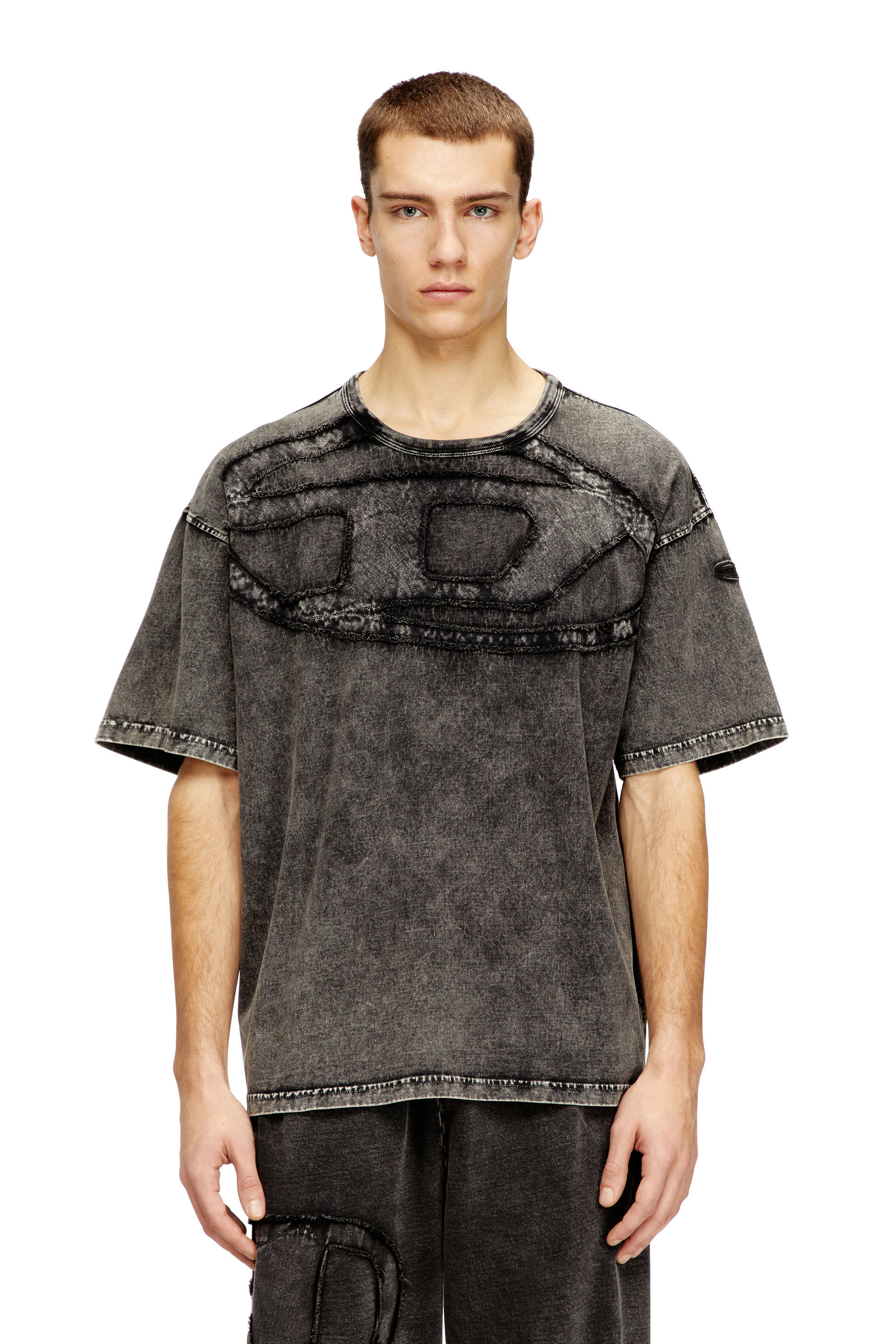 Diesel - T-BOXT-DEN, Man's Relaxed cotton T-shirt with Oval D applique in Dark grey - 3
