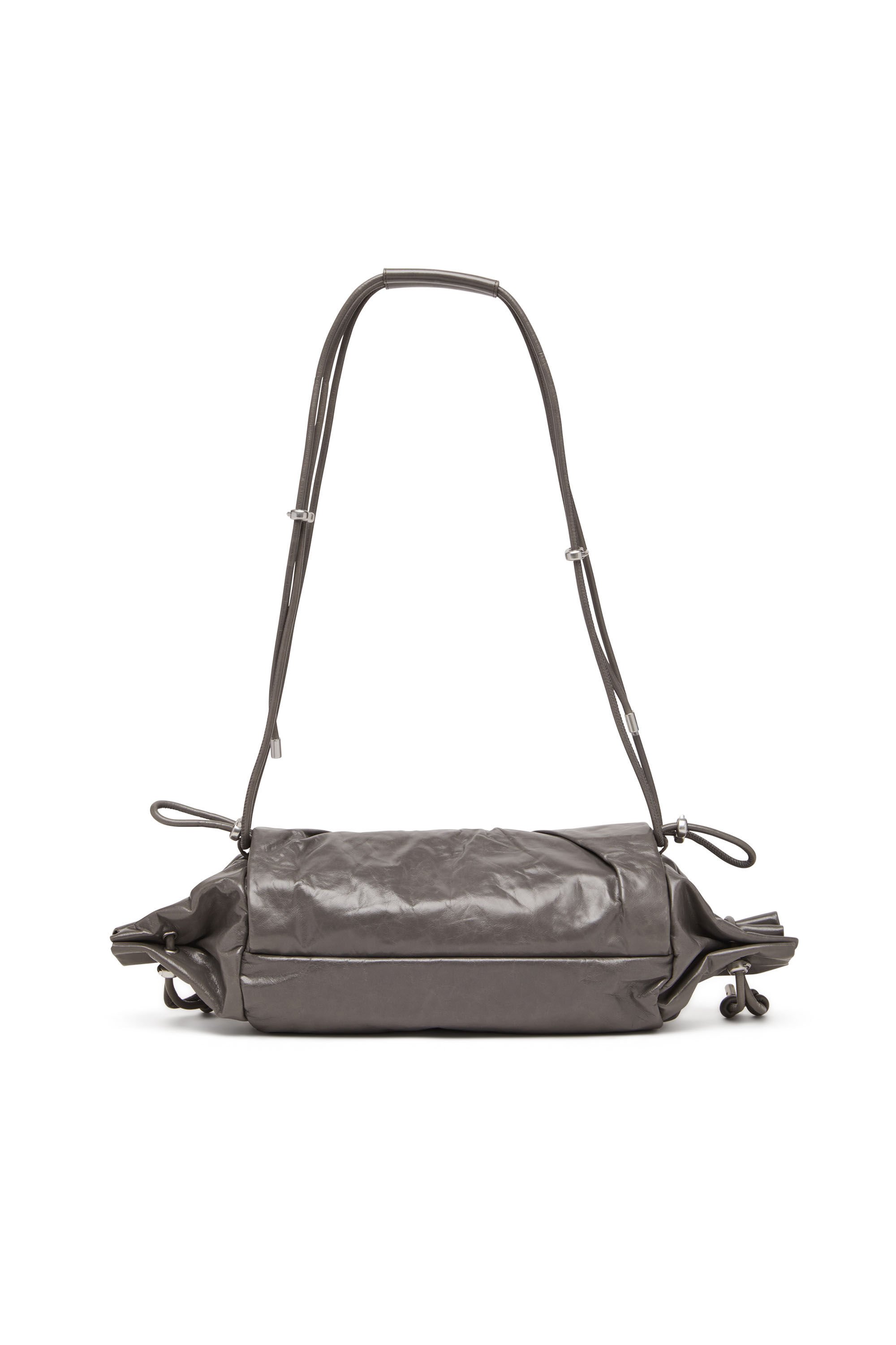 Diesel - SCRUNCH-D SHOULDER M, Woman's Scrunch-D M-Shoulder bag in shiny leather in Grey - 3
