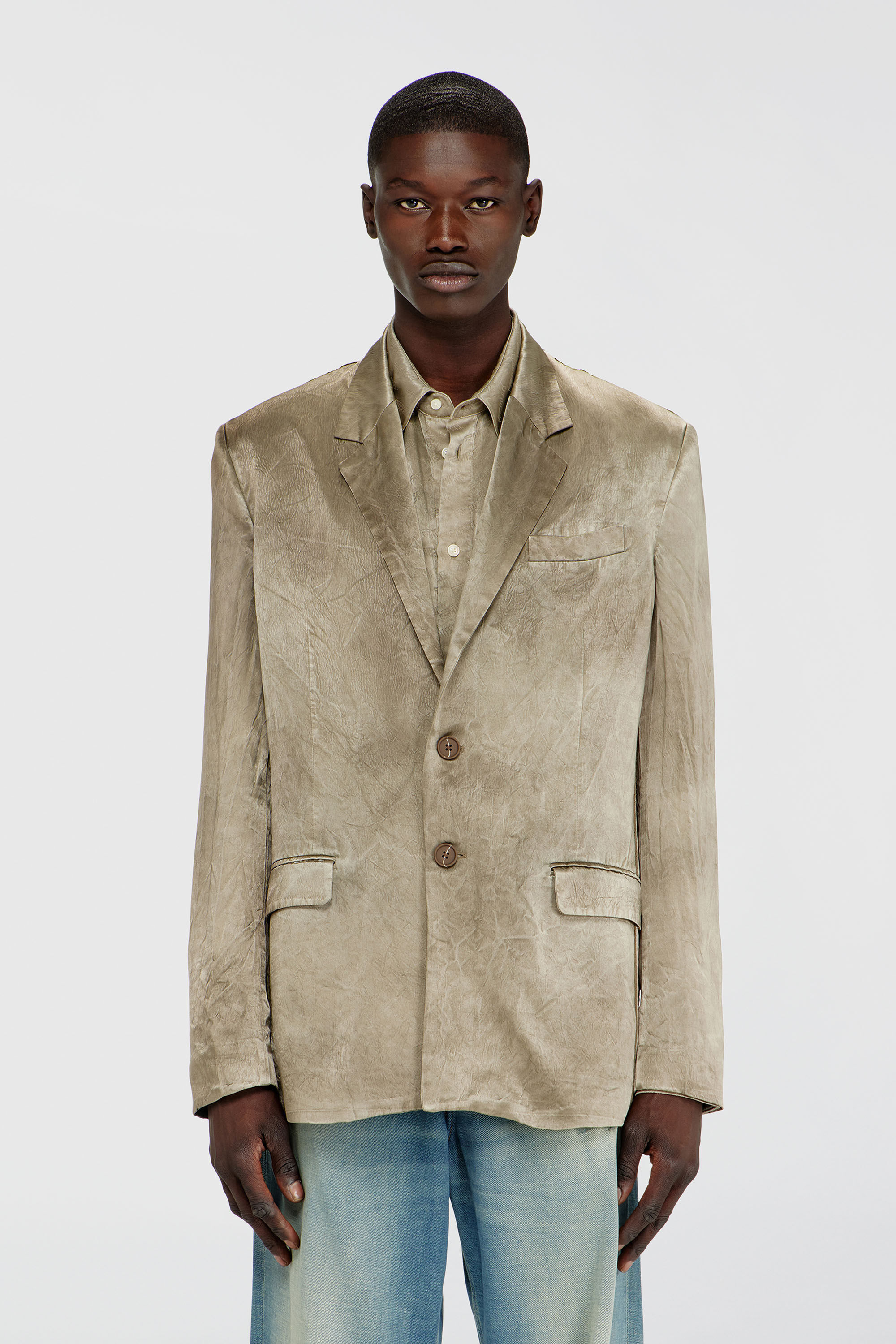 Diesel - J-ANDRE, Man's Blazer in wrinkled satin in Light Brown - 3