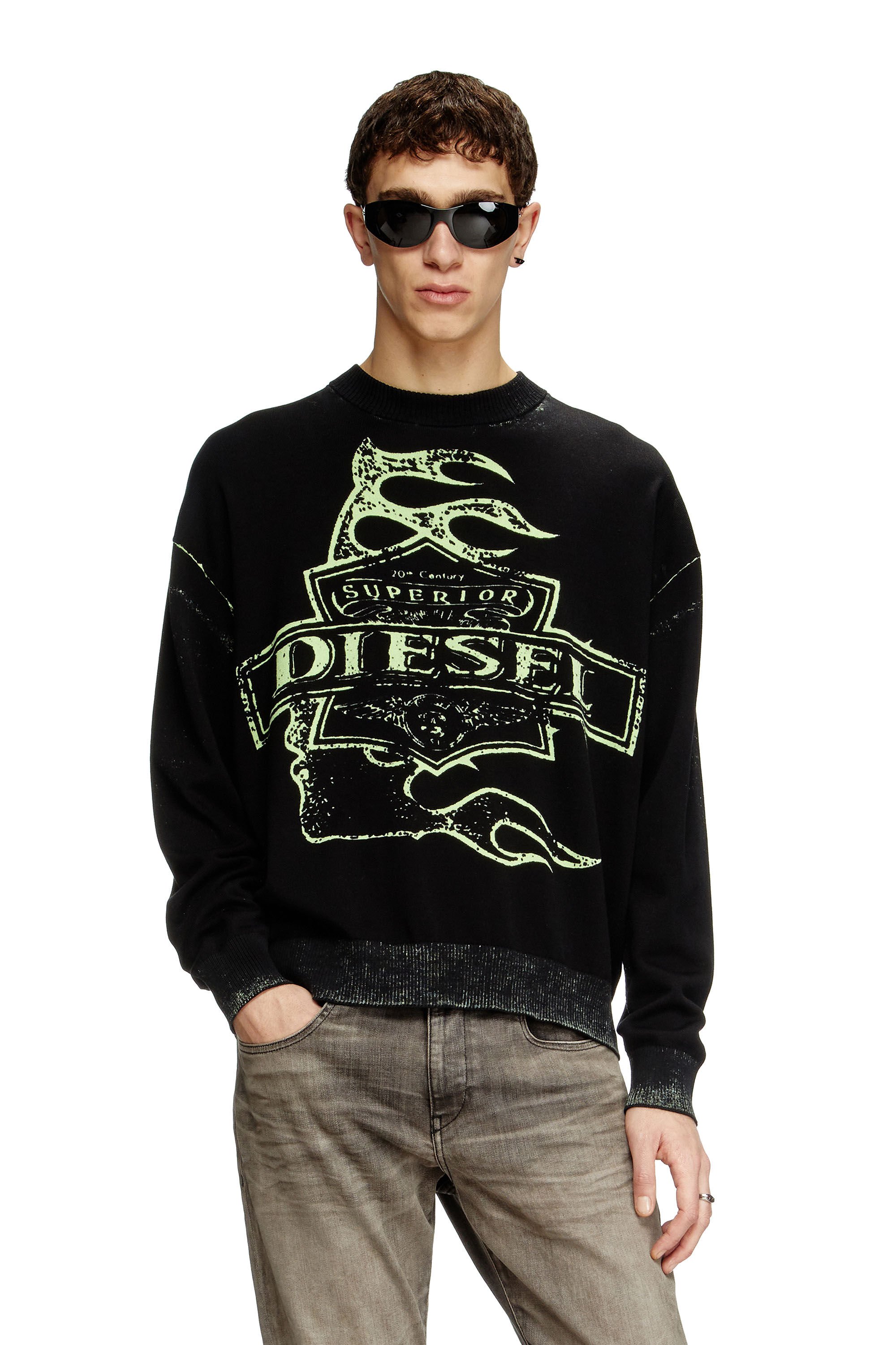 Diesel - K-BELEZ, Man's Reverse-print logo jumper in Black - 3