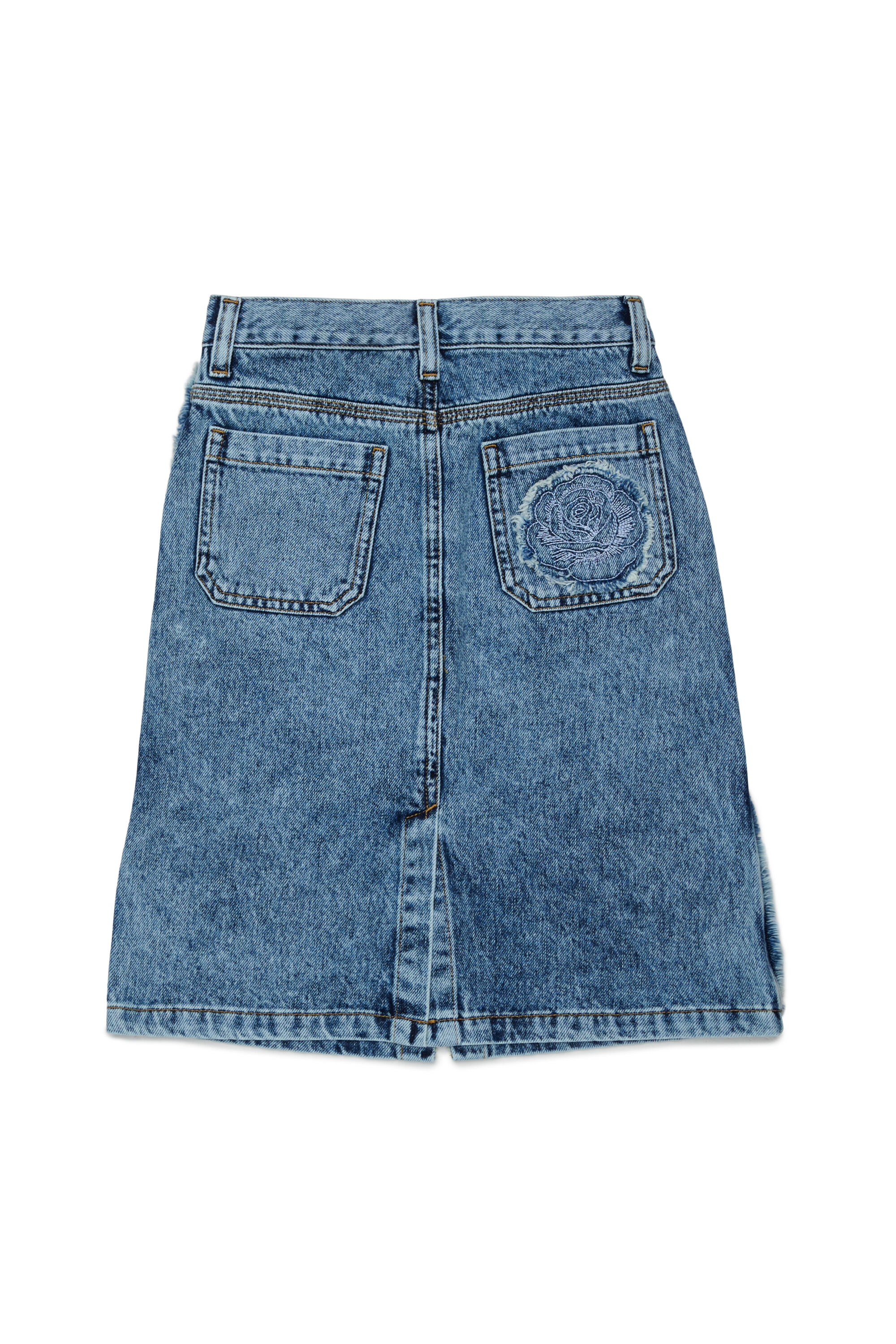 Diesel - GELKA, Woman's Frayed denim skirt with rose patch in Medium blue - 2