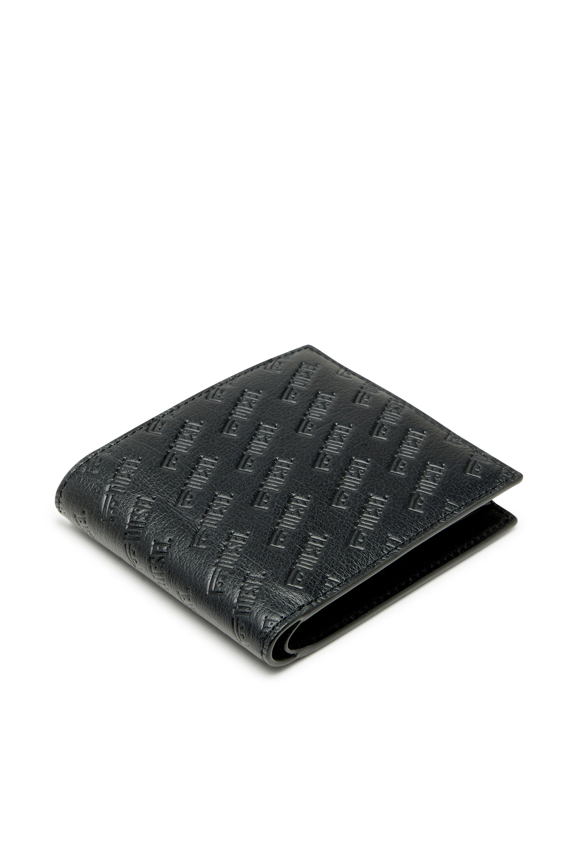 Diesel - MONOGRAM BI-FOLD COIN S 3D, Man's Leather bi-fold wallet with all-over embossed logo in Black - 4