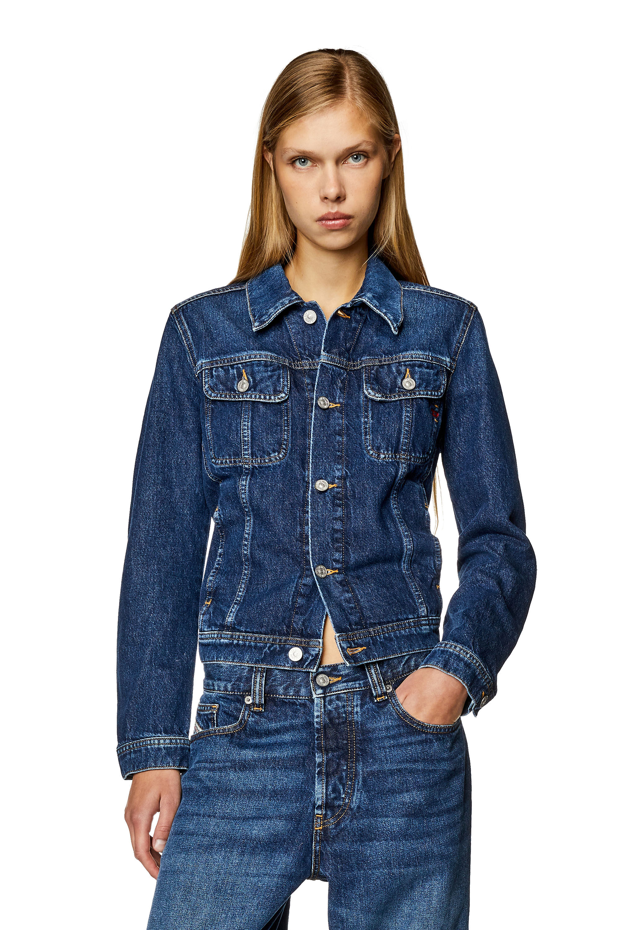 Diesel - DE-BONNY, Woman's Trucker jacket in denim in Dark Blue - 3