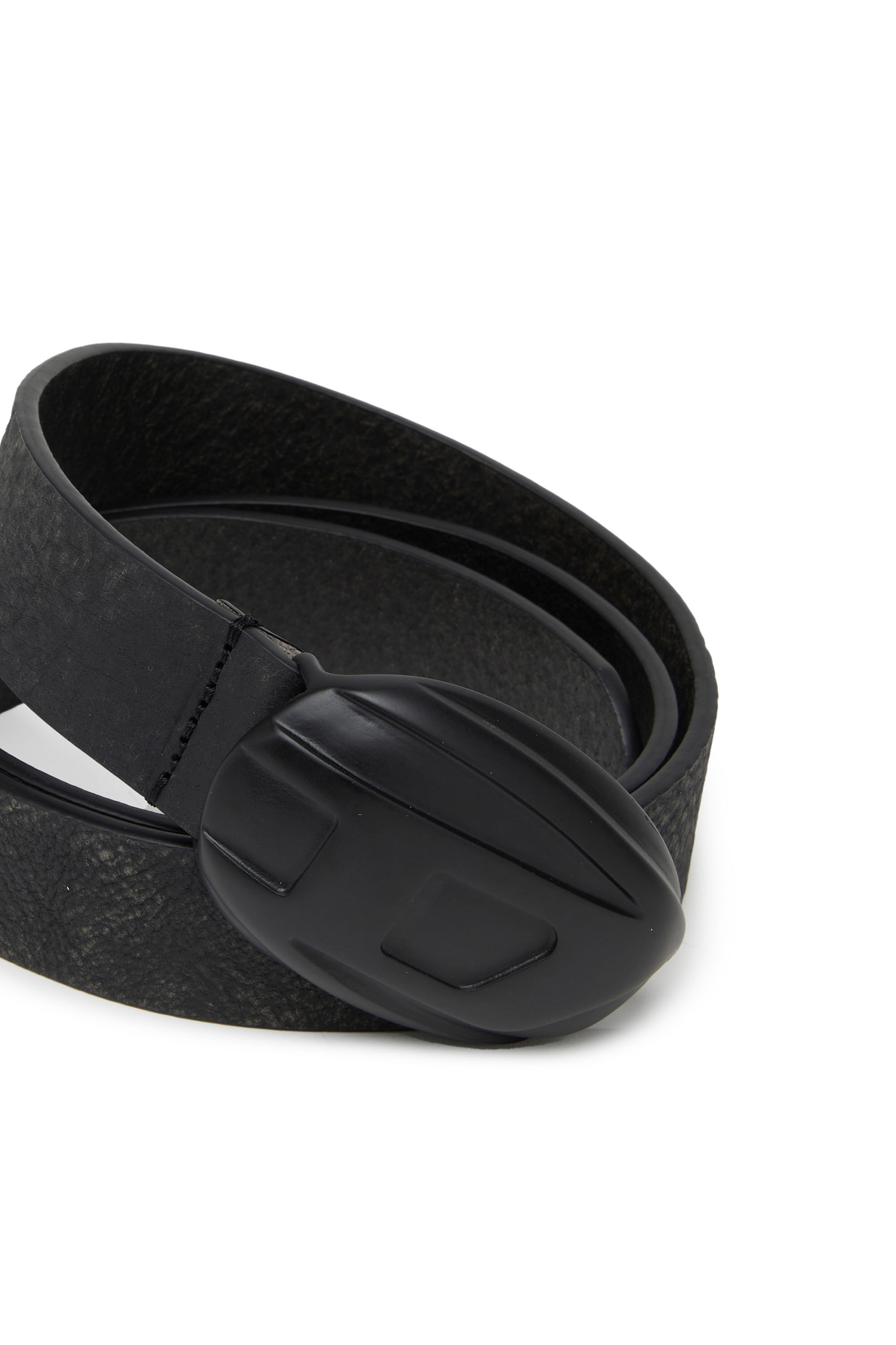 Diesel - B-1DR-POD, Man Treated leather belt with logo buckle in Black - Image 3