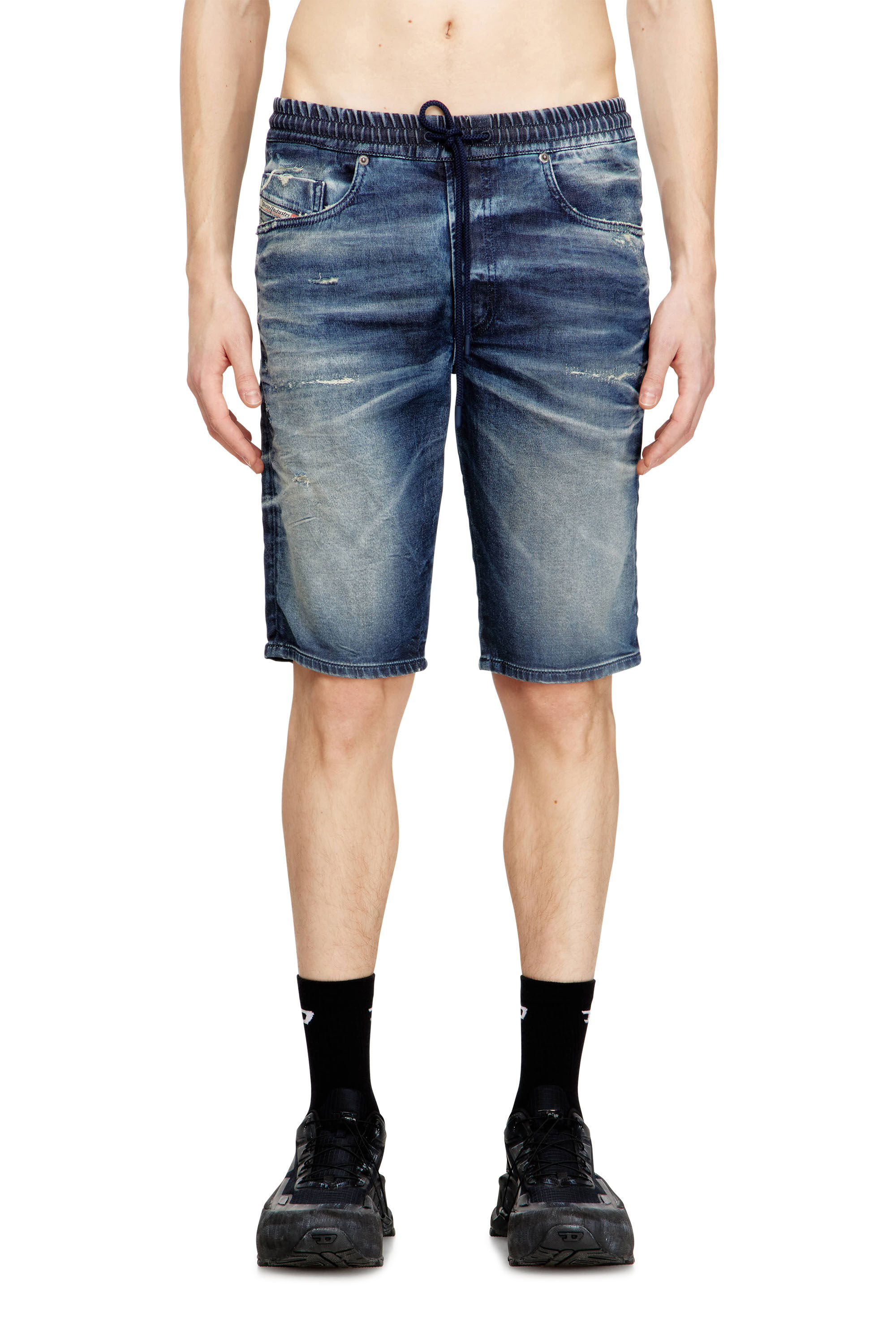 Diesel - 2033 D-KROOLEY-SHORT JOGG, Man's Slim fit shorts in treated JoggJeans in Dark Blue - 3