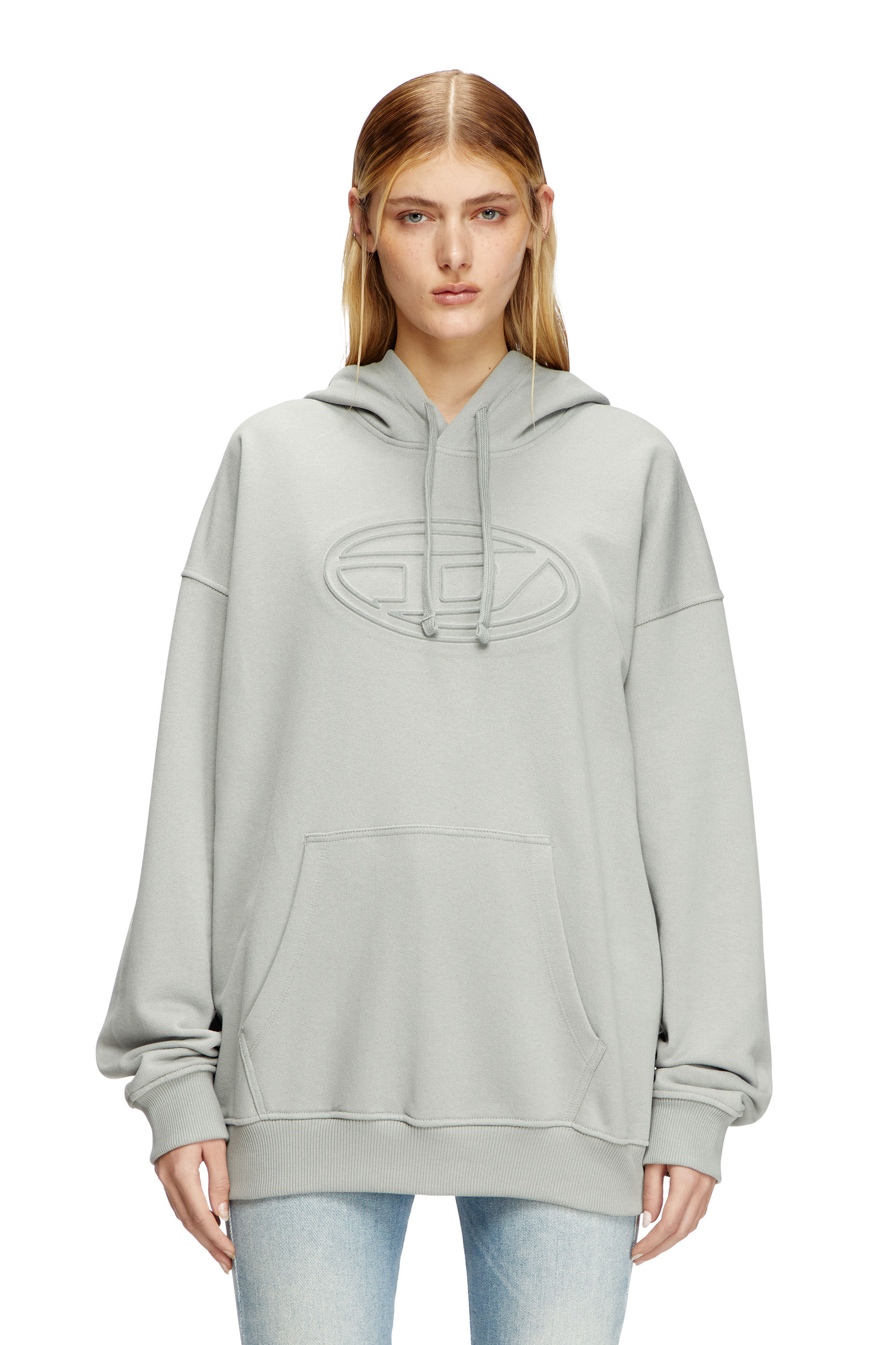 ★DIESEL★ S Woomer Begobal Hood Neutral Gray A037910JYYJ9DU Men's Hoodie with embossed Oval D | Grey | Diesel