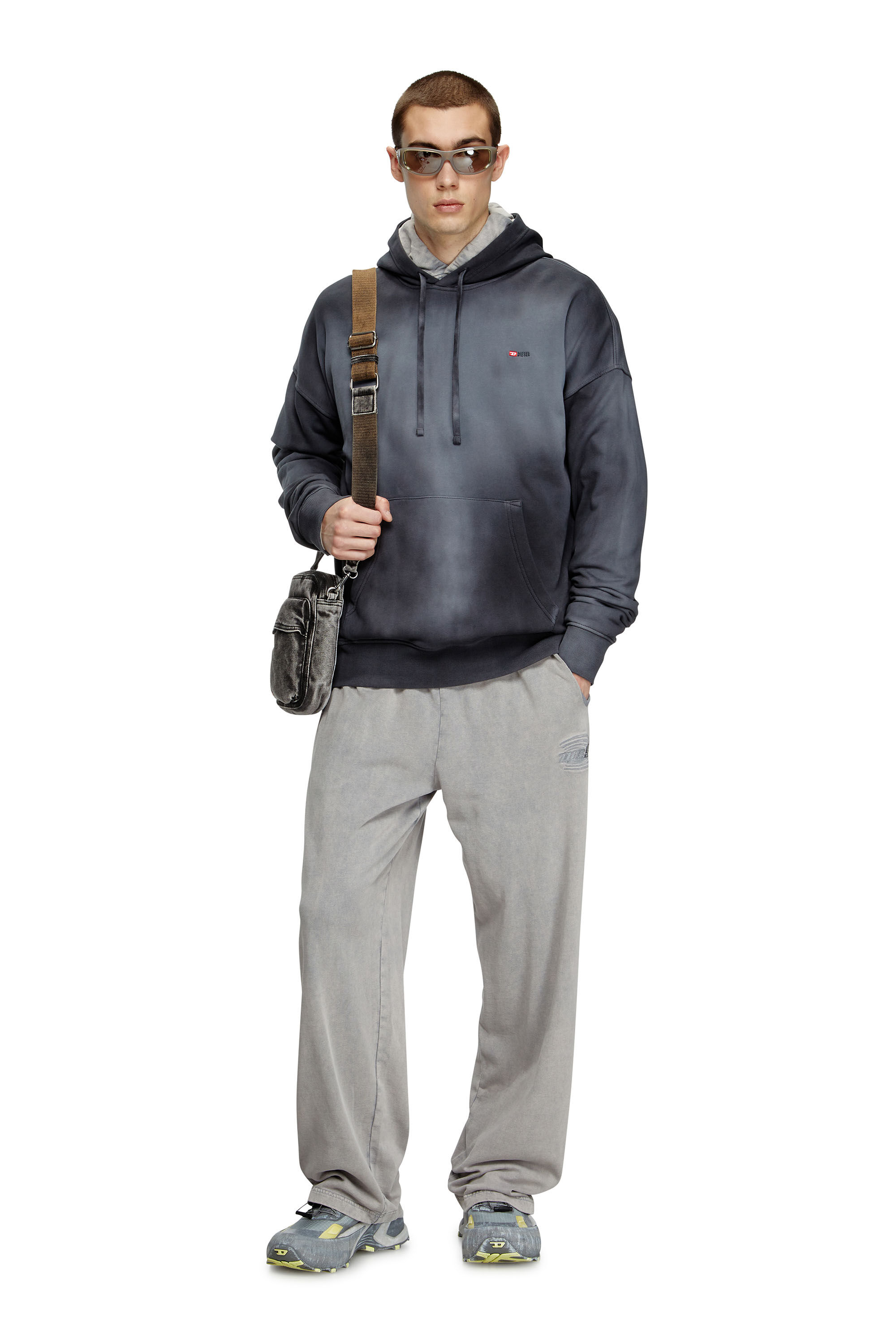 Diesel - S-ROB-HOOD-R2, Man's Faded hoodie with micro-logo embroidery in Black - 1