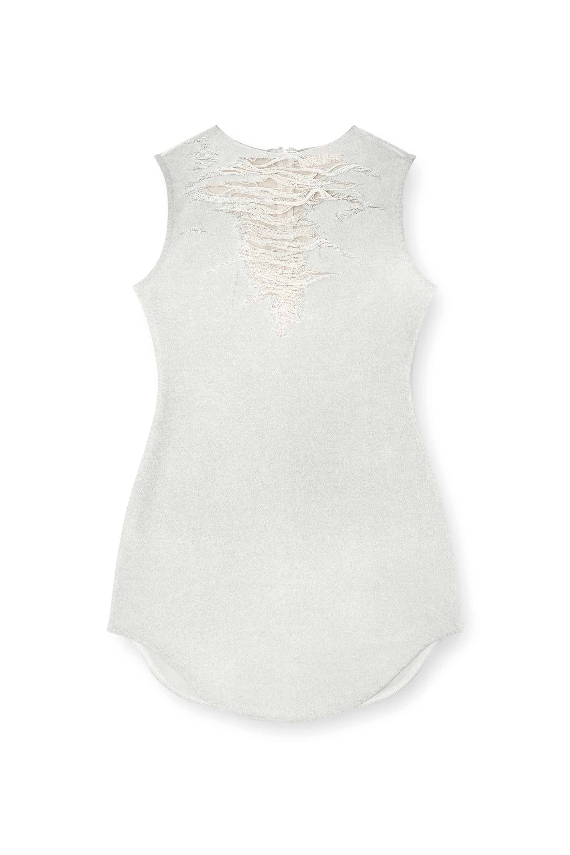 Diesel - D-YASMI, Woman's Mini dress with distressed fringed neckline in Light Grey - 2