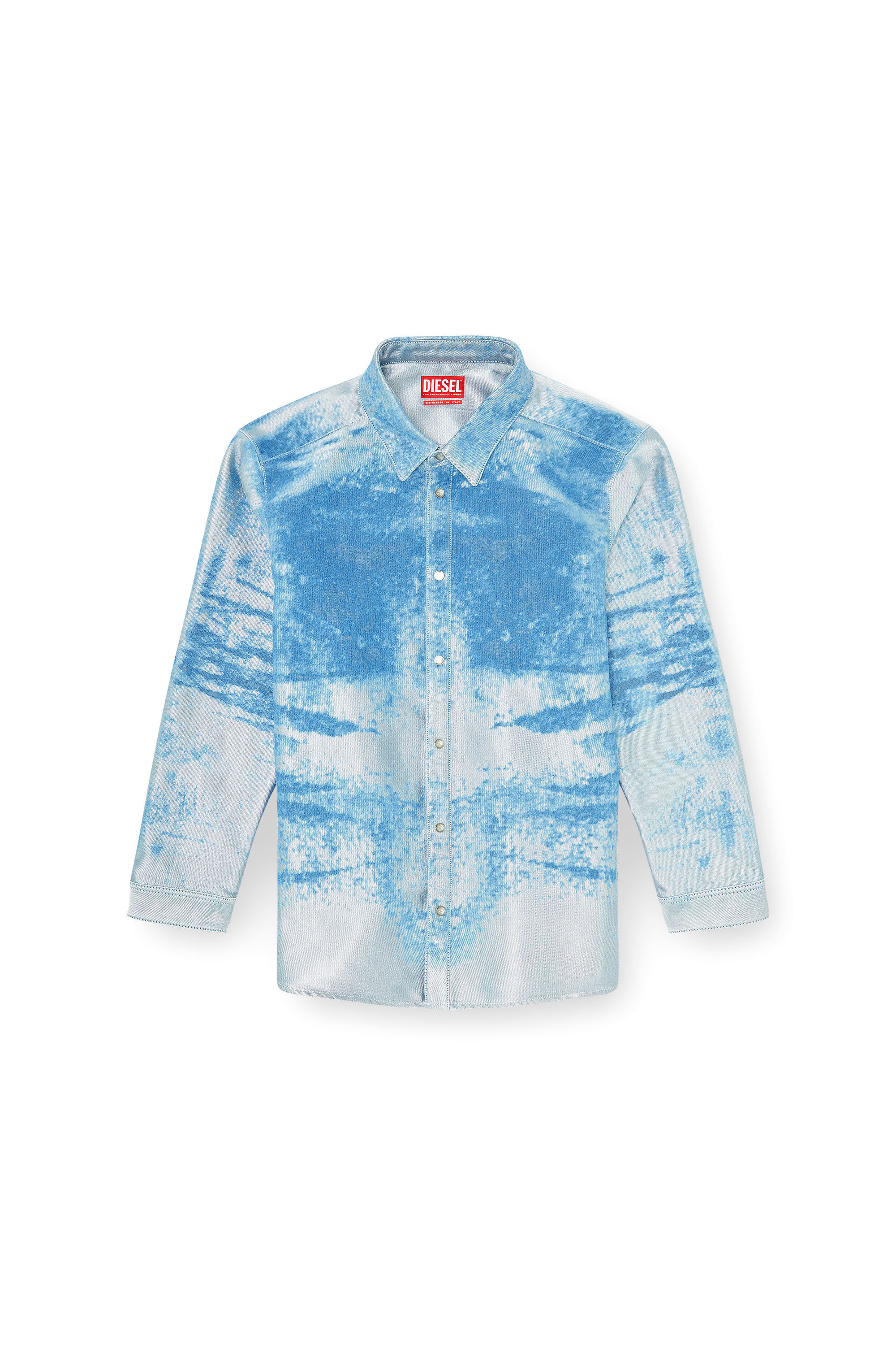 Diesel - D-KELMAR-FSI, Man's Shirt in coloured satin denim in Light Blue - 2