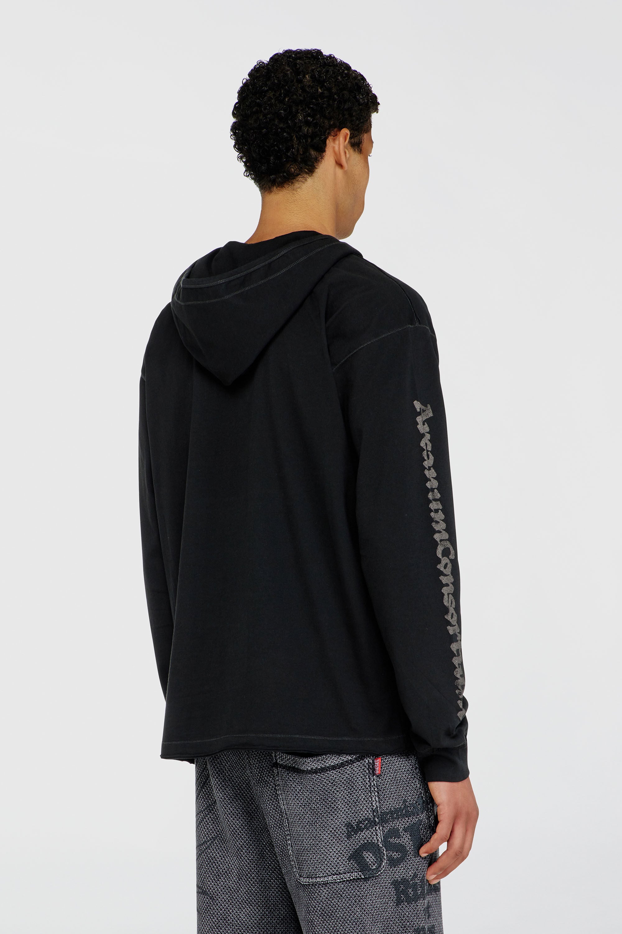 Diesel - T-PHEN-LS-HOOD-RIB, Man's Hoodie with V-neck and embroidered front in Black - 4