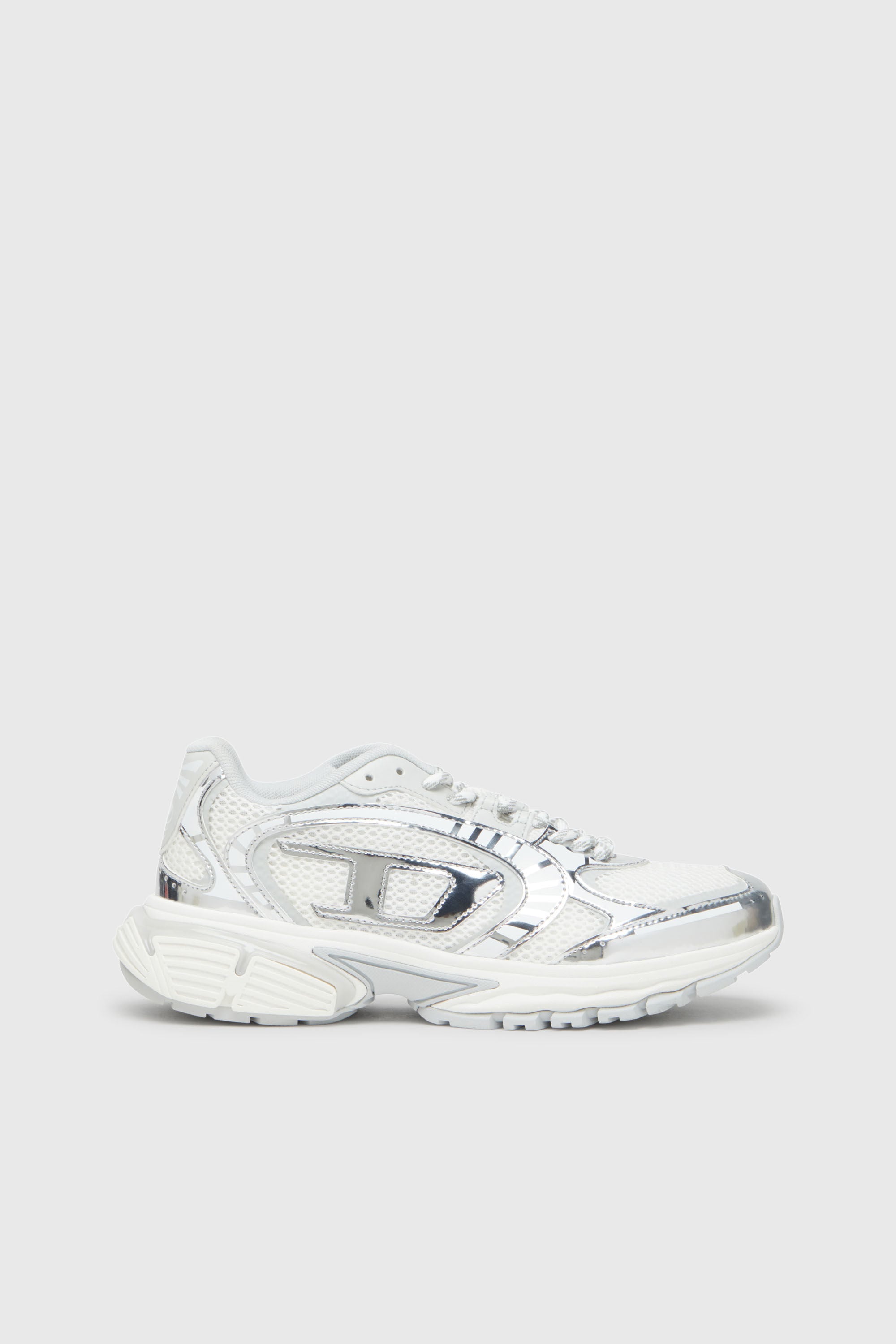 Diesel - S-PRO-V-DENSE LOW W, Woman's S-Pro-V-Dense-Metallic mesh sneakers with Oval D logo in White/Silver - 1