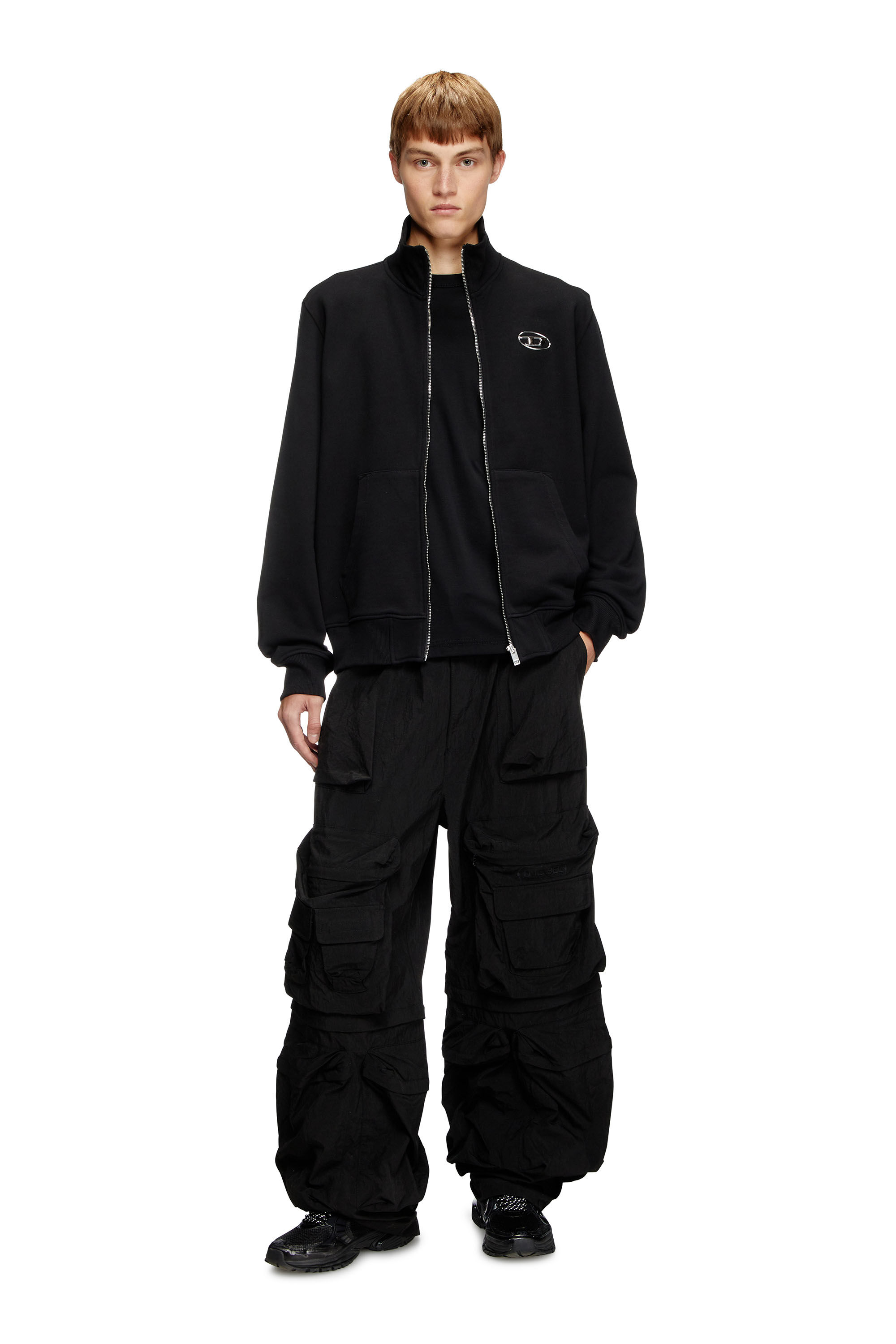 Men's Zip-up sweatshirt with metallic logo | Black | Diesel