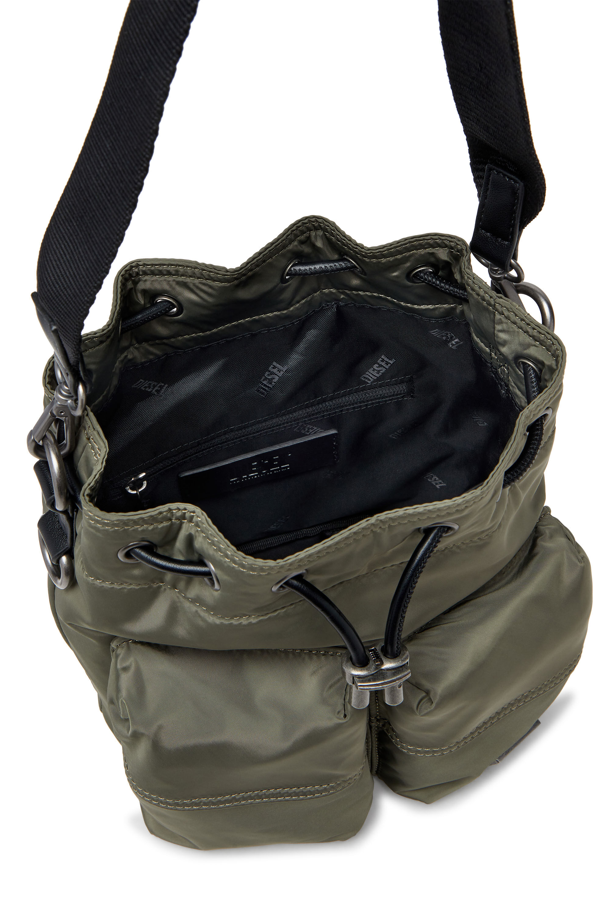 Diesel - MULTI-PKTS BUCKET X, Unisex's Multi-Pkts-Multipocket bucket bag in utilitarian shell in Military Green - 4