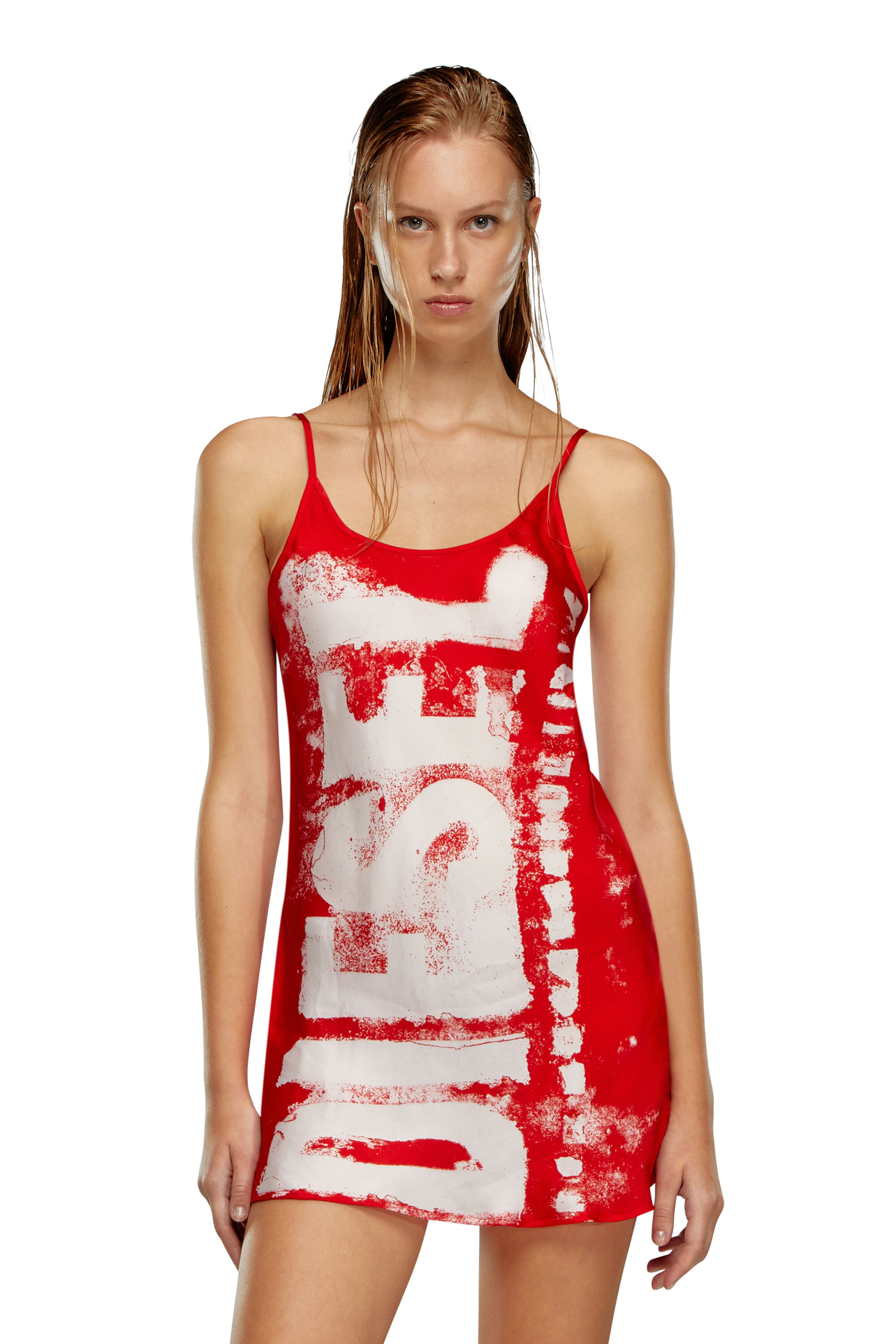 Diesel - UFPT-GRATCHEN, Woman Viscose chemise with blurry Super Logo in Multicolor - Image 3