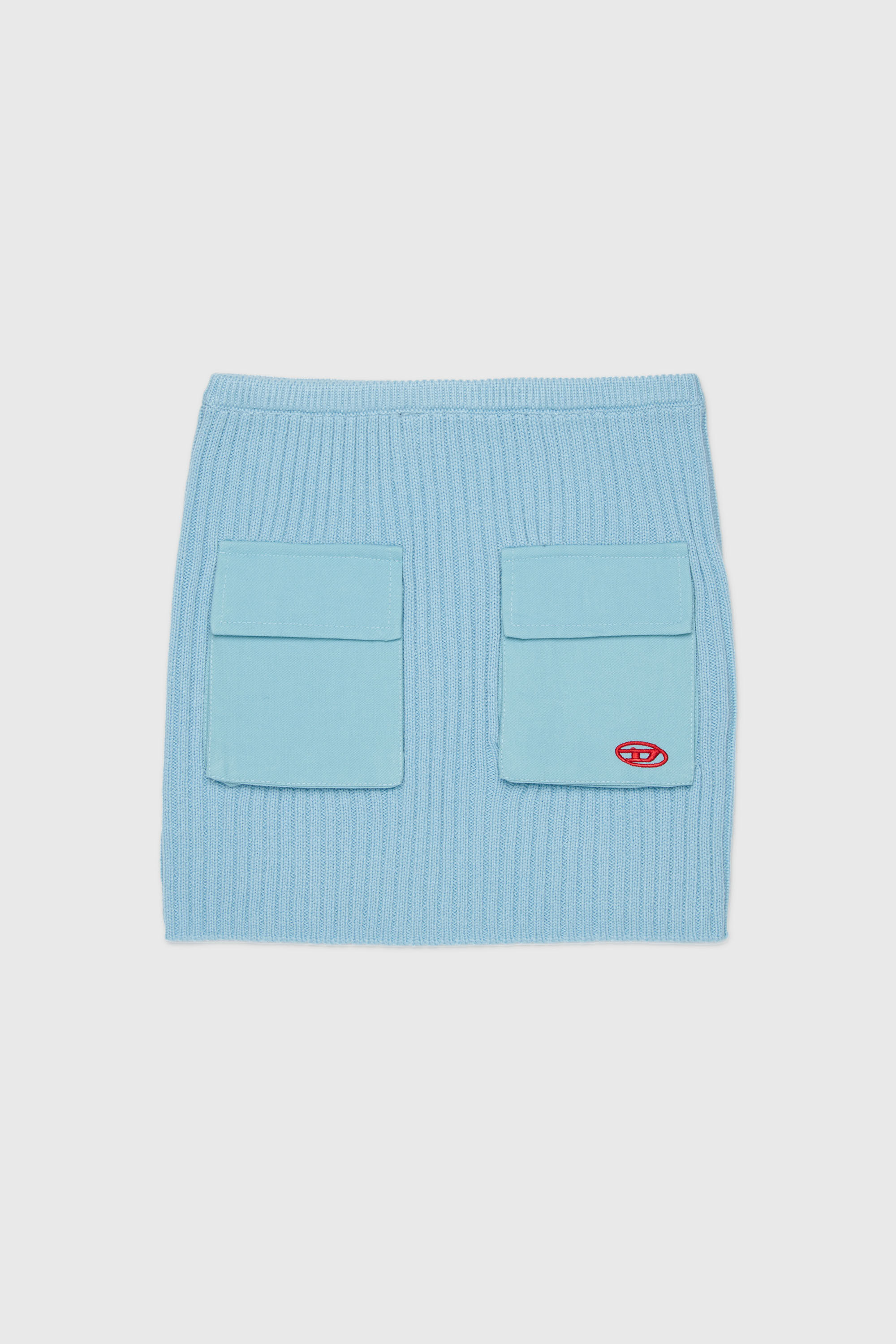 Diesel - GAMMY, Woman's Ribbed-knit mini skirt with utility pockets in Light Blue - 1