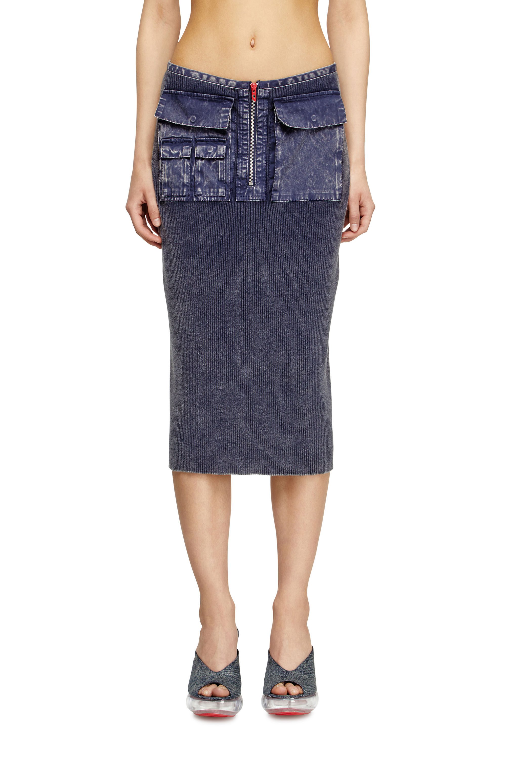 Diesel - M-MERYN, Woman's Knit midi skirt with denim cargo pockets in null - 3