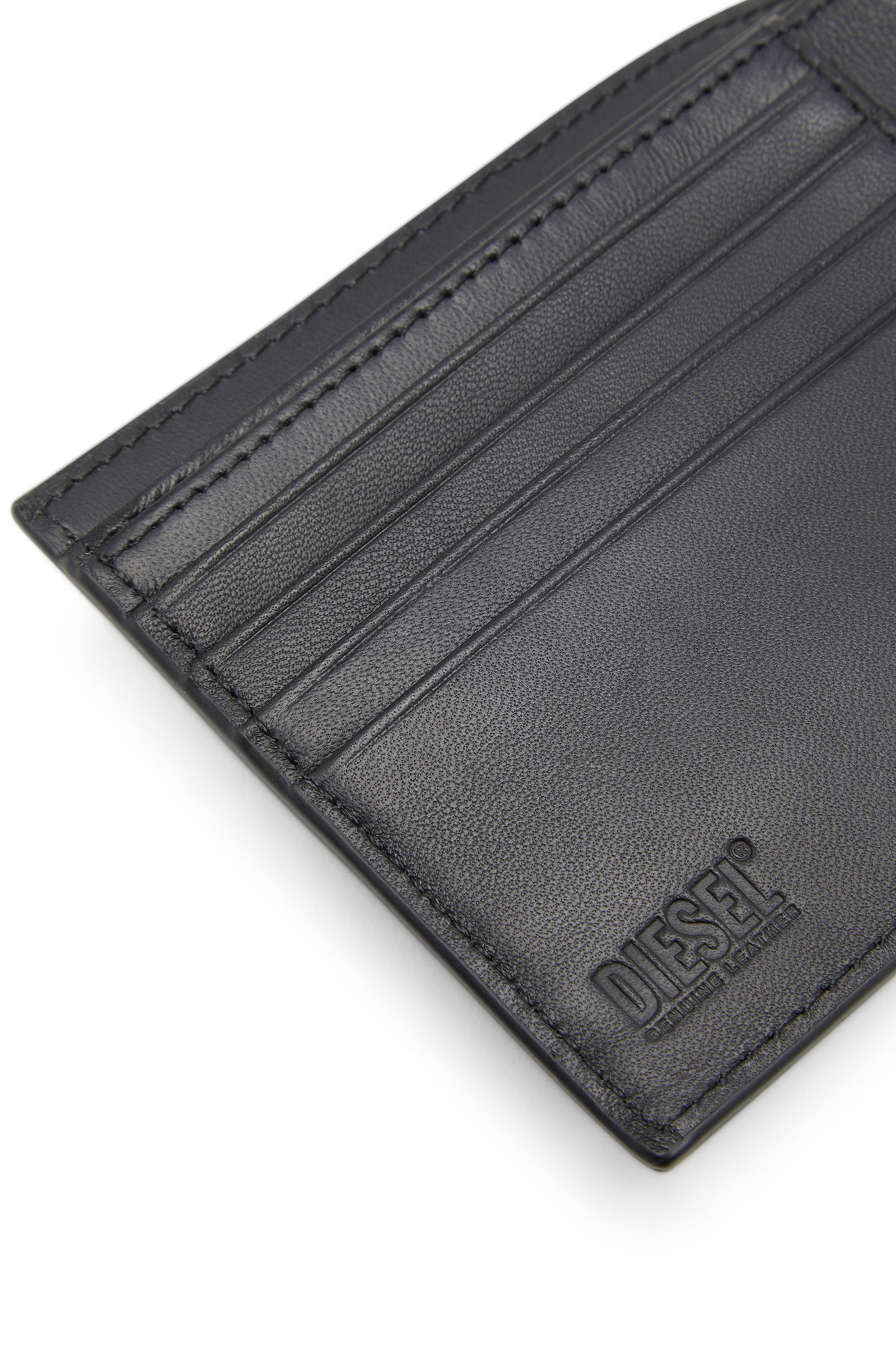 Diesel - DSL 3D BI-FOLD COIN S, Man Leather bi-fold wallet with embossed logo in Black - Image 4
