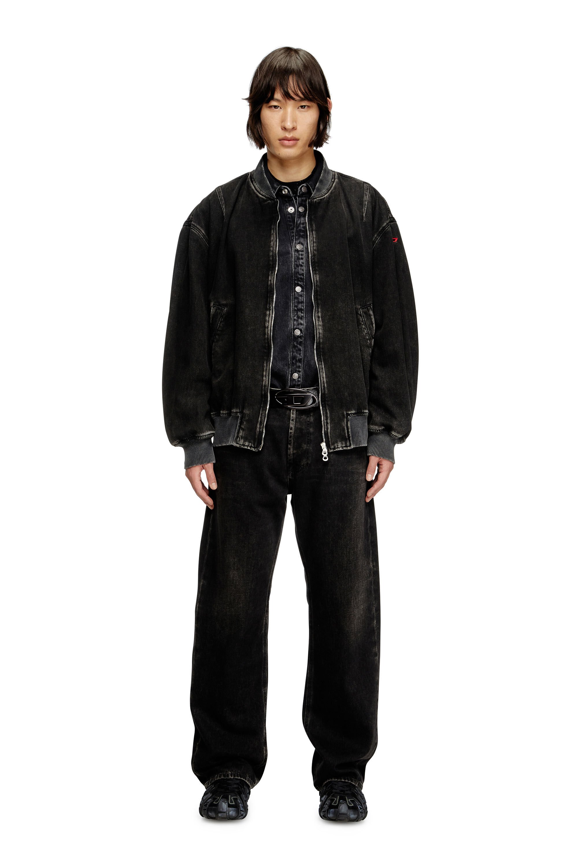 Diesel - D-VINZ, Man's Bomber jacket in clean-wash denim in Black - 1