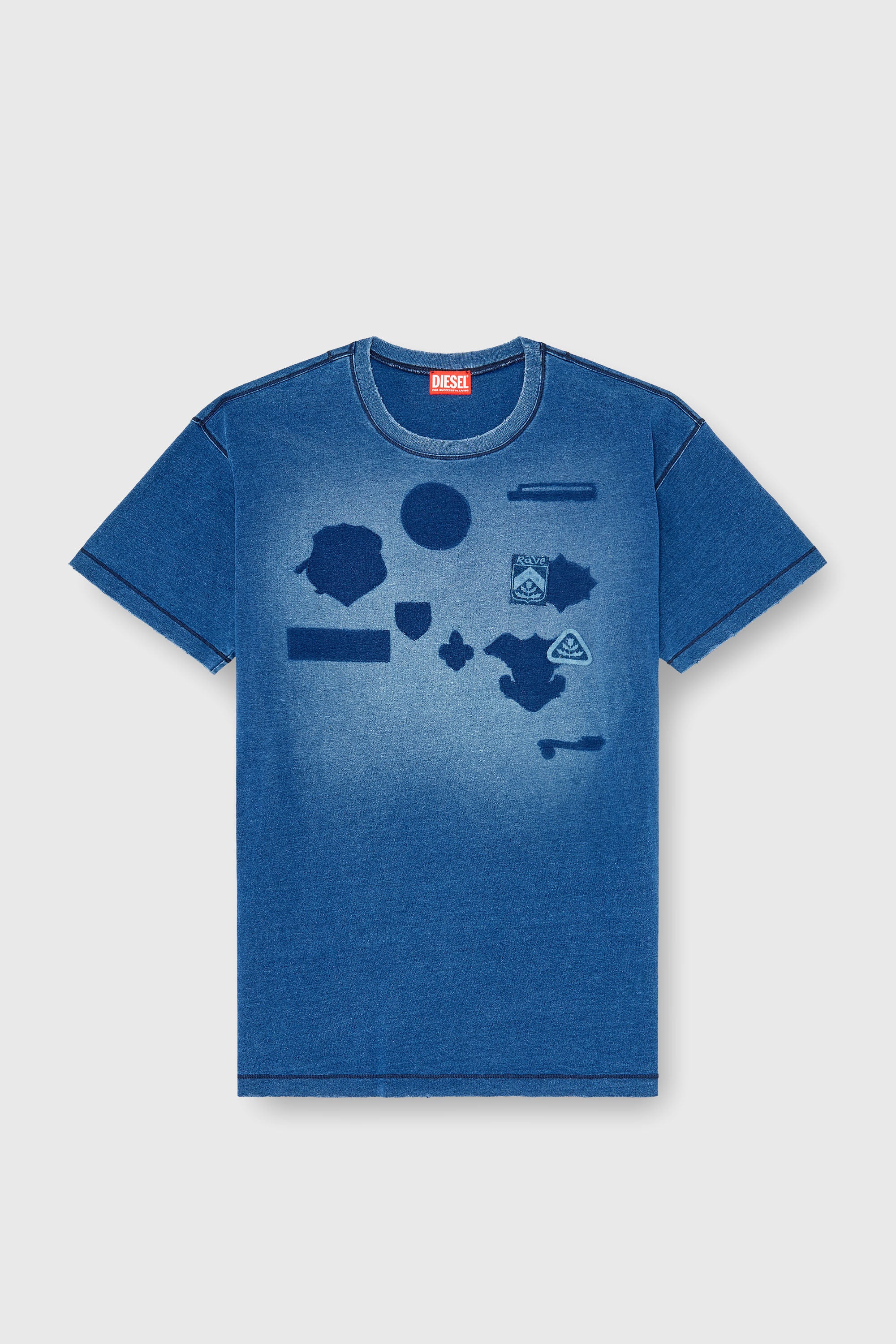 Diesel - T-NOX, Man's T-shirt with shadow-effect patches in Medium blue - 2