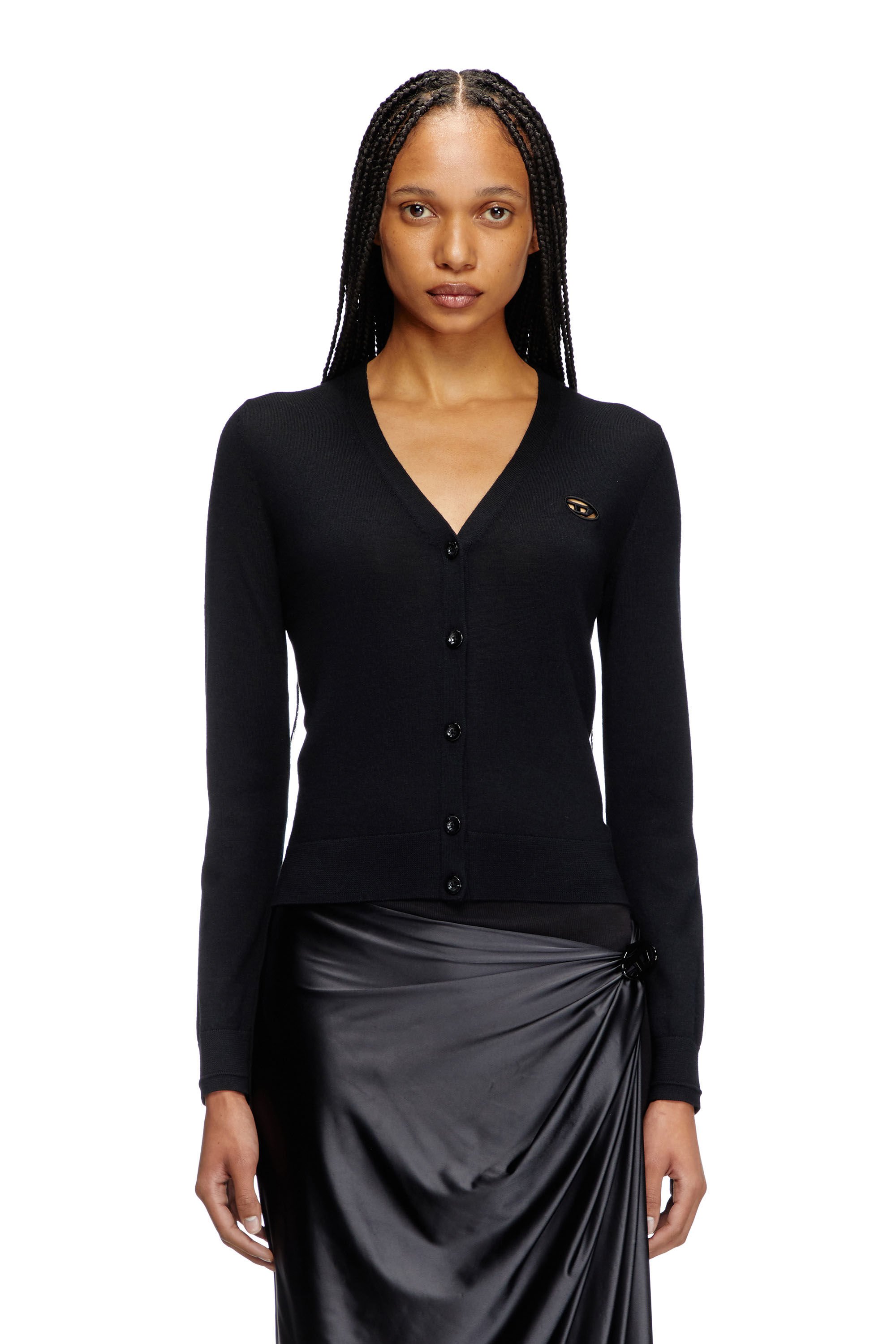 Diesel - M-ALIMA, Woman's Wool cardigan with cut-out logo in Black - 3