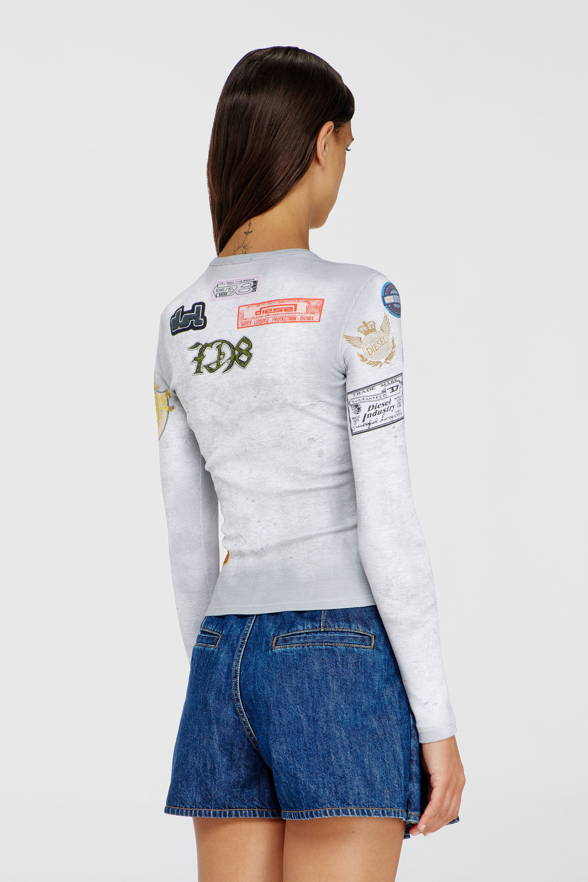 Diesel - T-ELE-LONGSLEEVE, Woman's Top in ribbed jersey with all-over patch print in White - 4