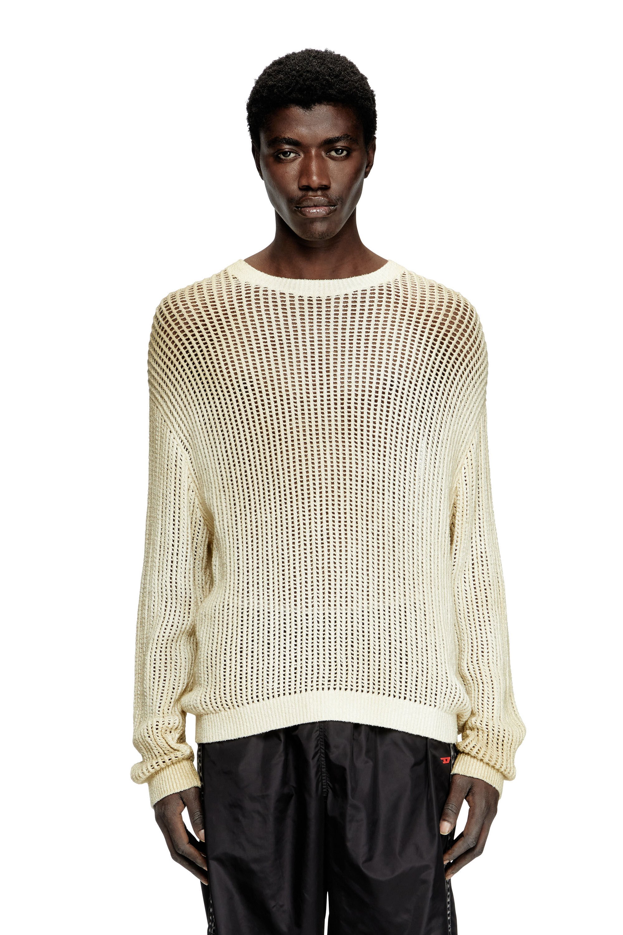 Diesel - K-SKUAT, Man's Open-knit jumper with distressed effect in Beige - 3