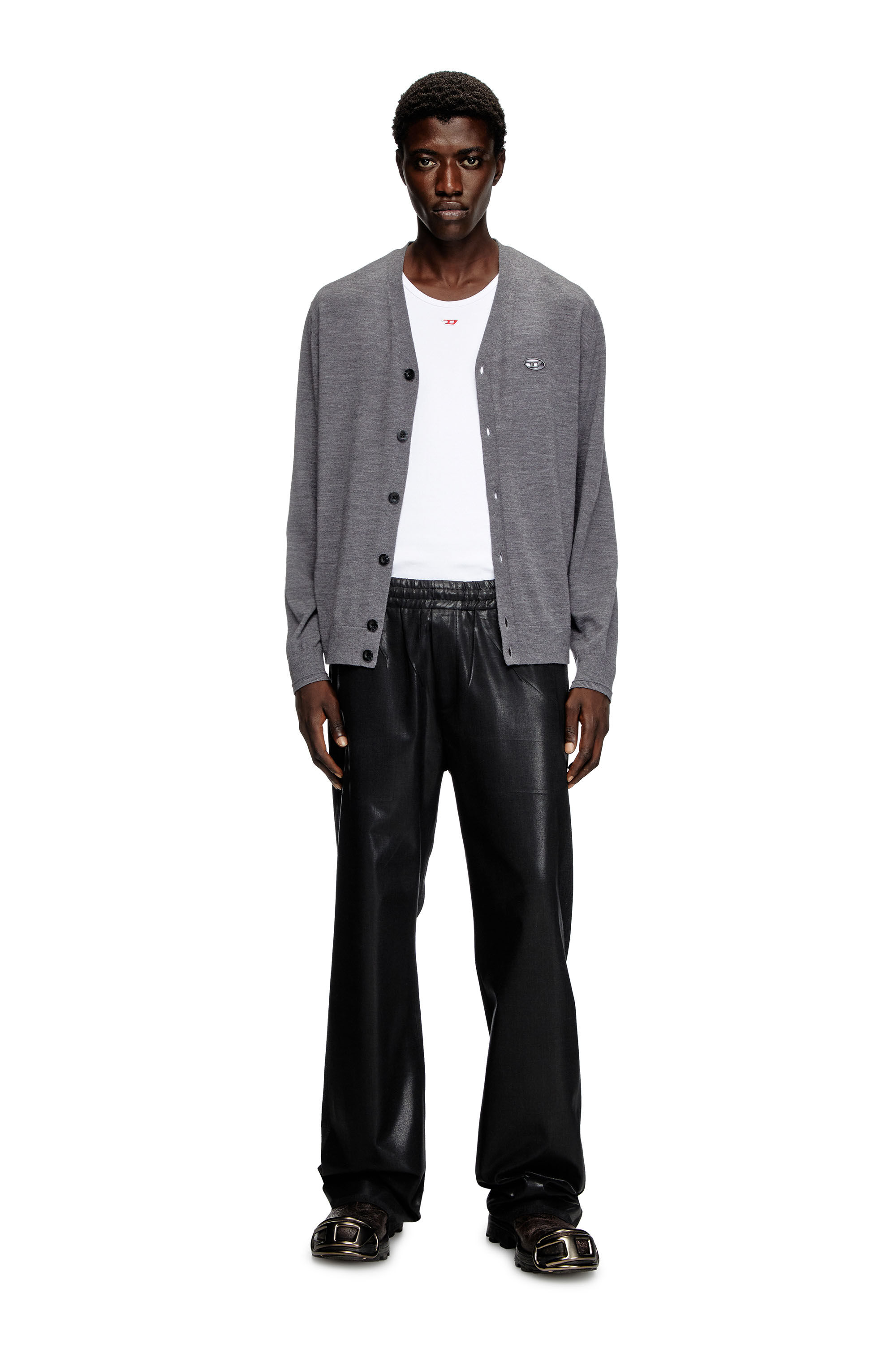 Diesel - K-VOLTO, Man's Wool cardigan with cut-out logo in Grey - 5