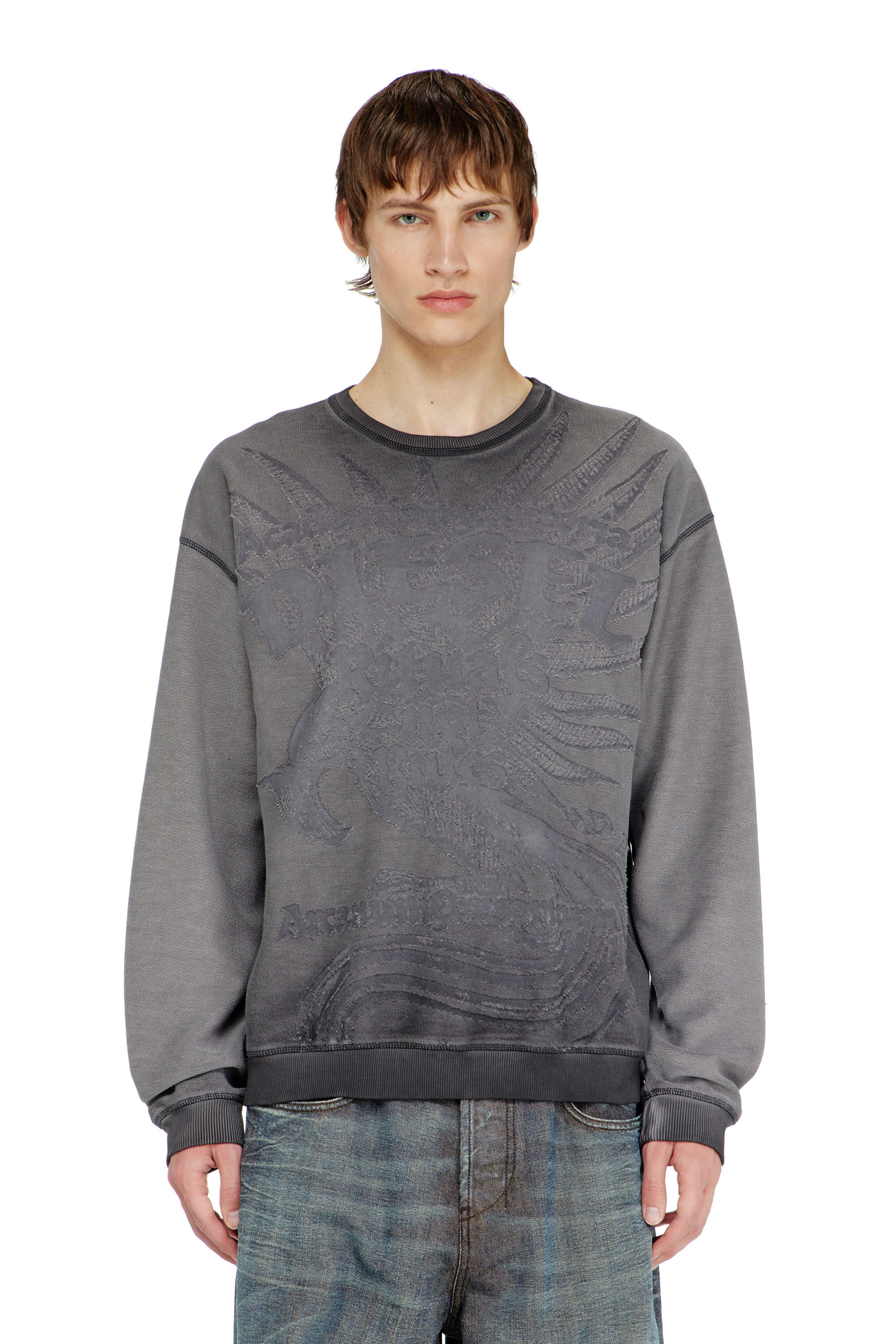 Diesel - S-ARON-RAW, Man's Sweatshirt with d&eacute;vor&eacute; print in null - 5