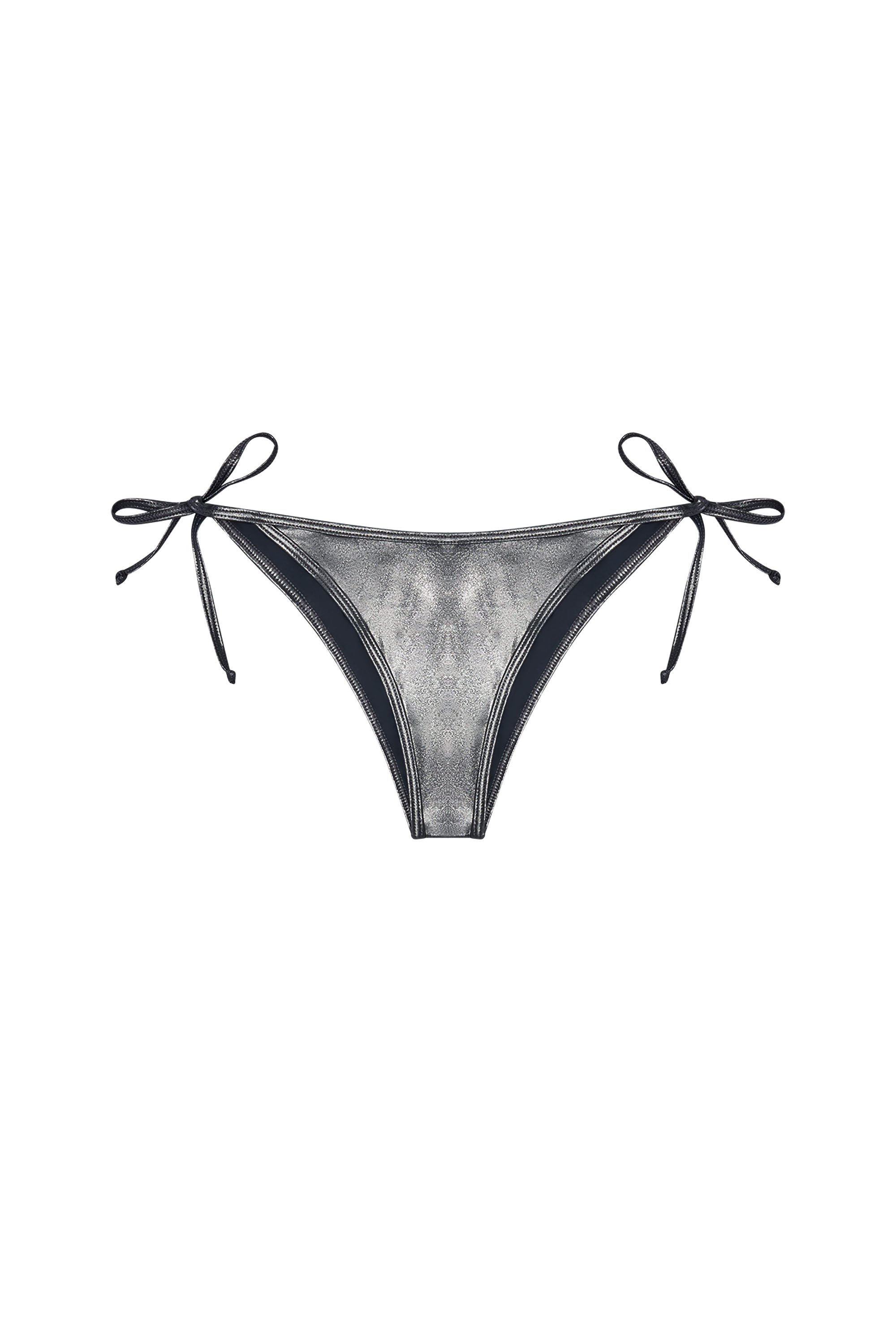 Diesel - BRAZILIAN-D-CORE, Woman's Metallic bikini bottoms with logo in Grey - 4