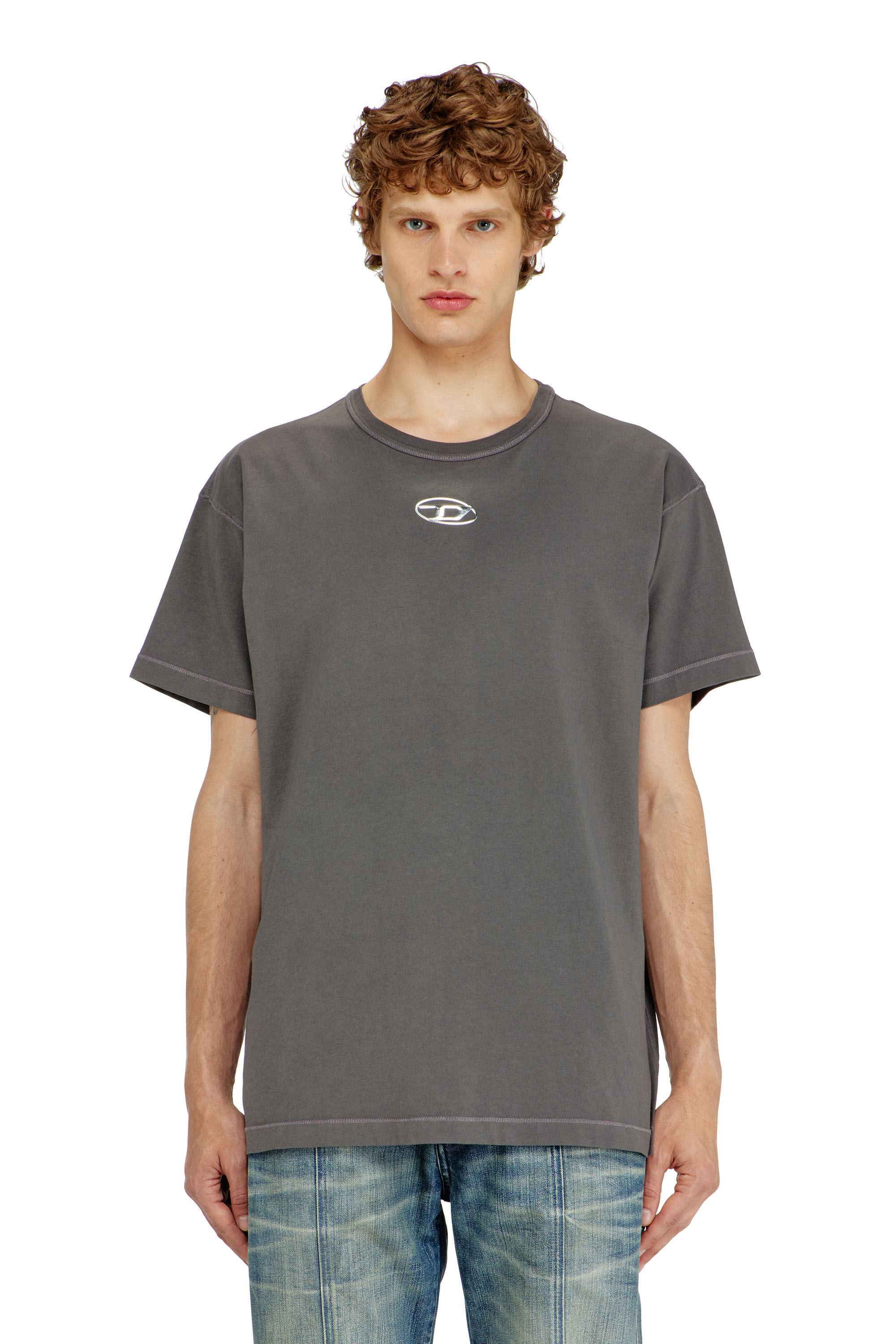 Diesel - T-NORM-IOD, Man's Light cotton T-shirt with metallic Oval D logo in Grey - 3