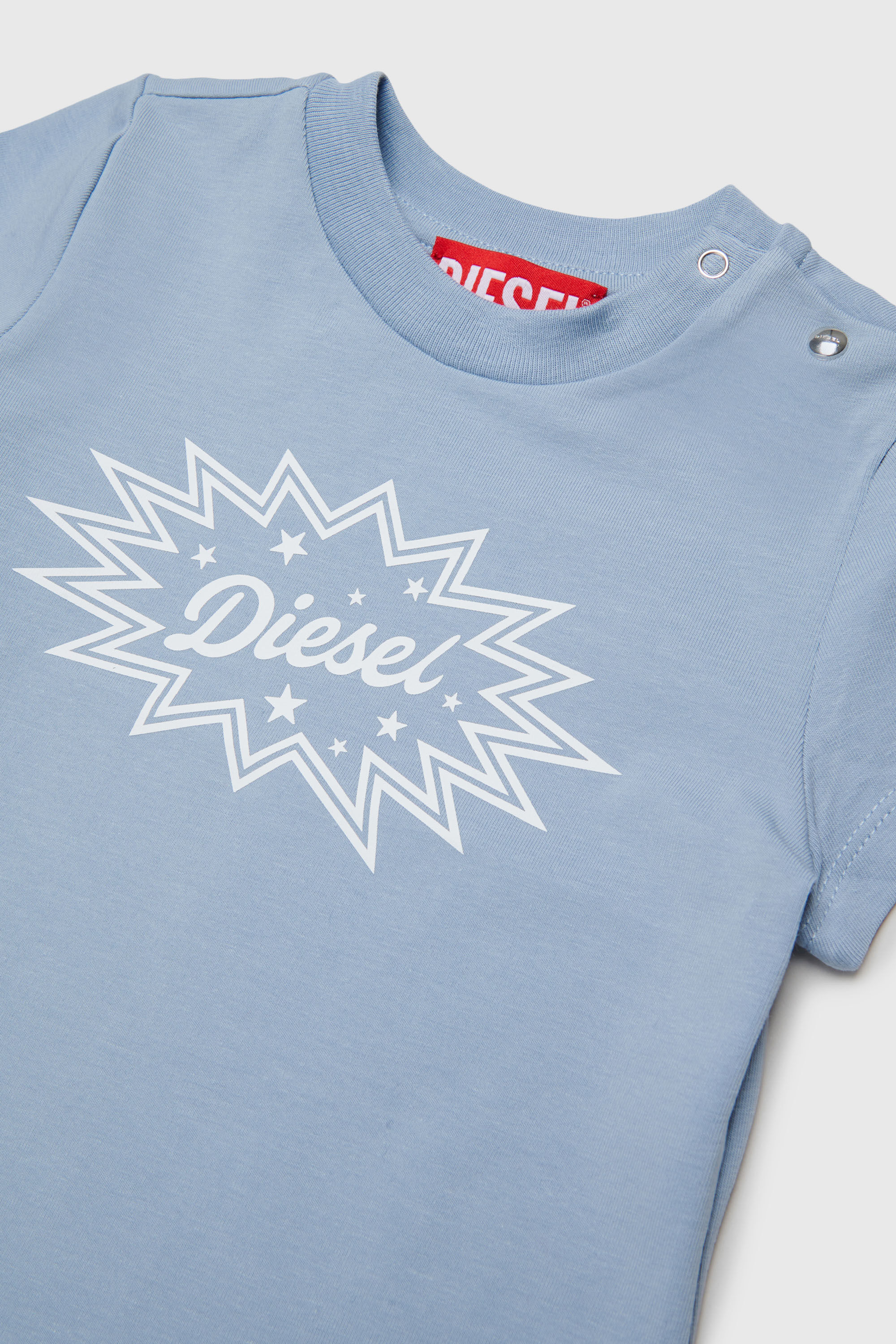 Diesel - TFUMCB, Woman's Stretch-cotton T-shirt with starburst logo print in Light Blue - 3