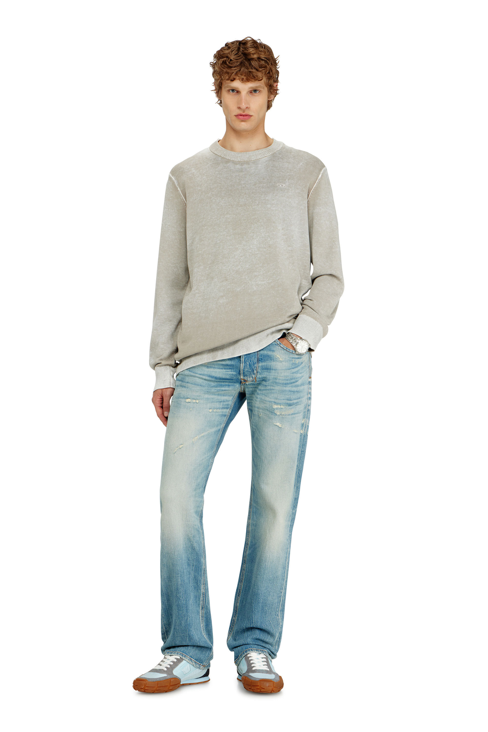 Diesel - K-LAURENT, Man's Jumper with faded reverse print in Light Grey - 1