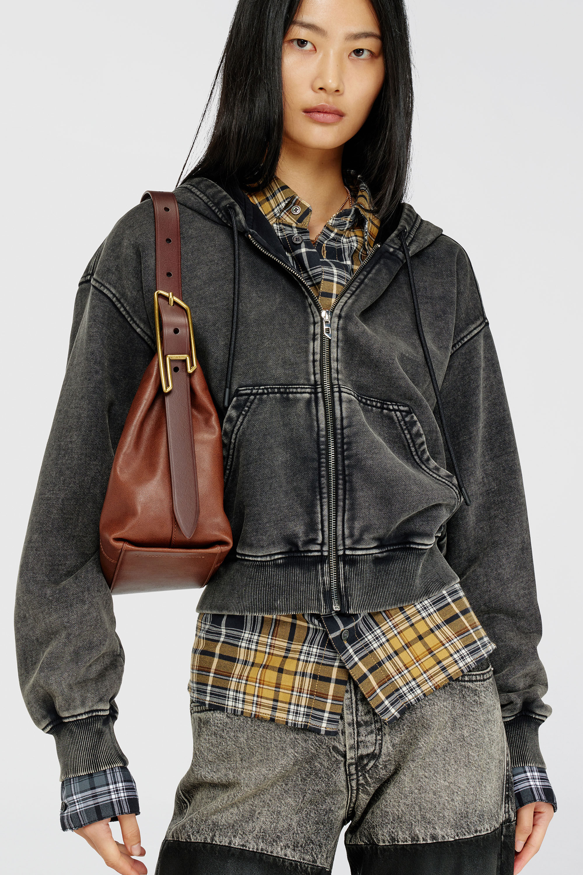 Diesel - D-LINE HOBO S, Woman's D-Line-Shoulder bag in leather in Dark Brown - 1