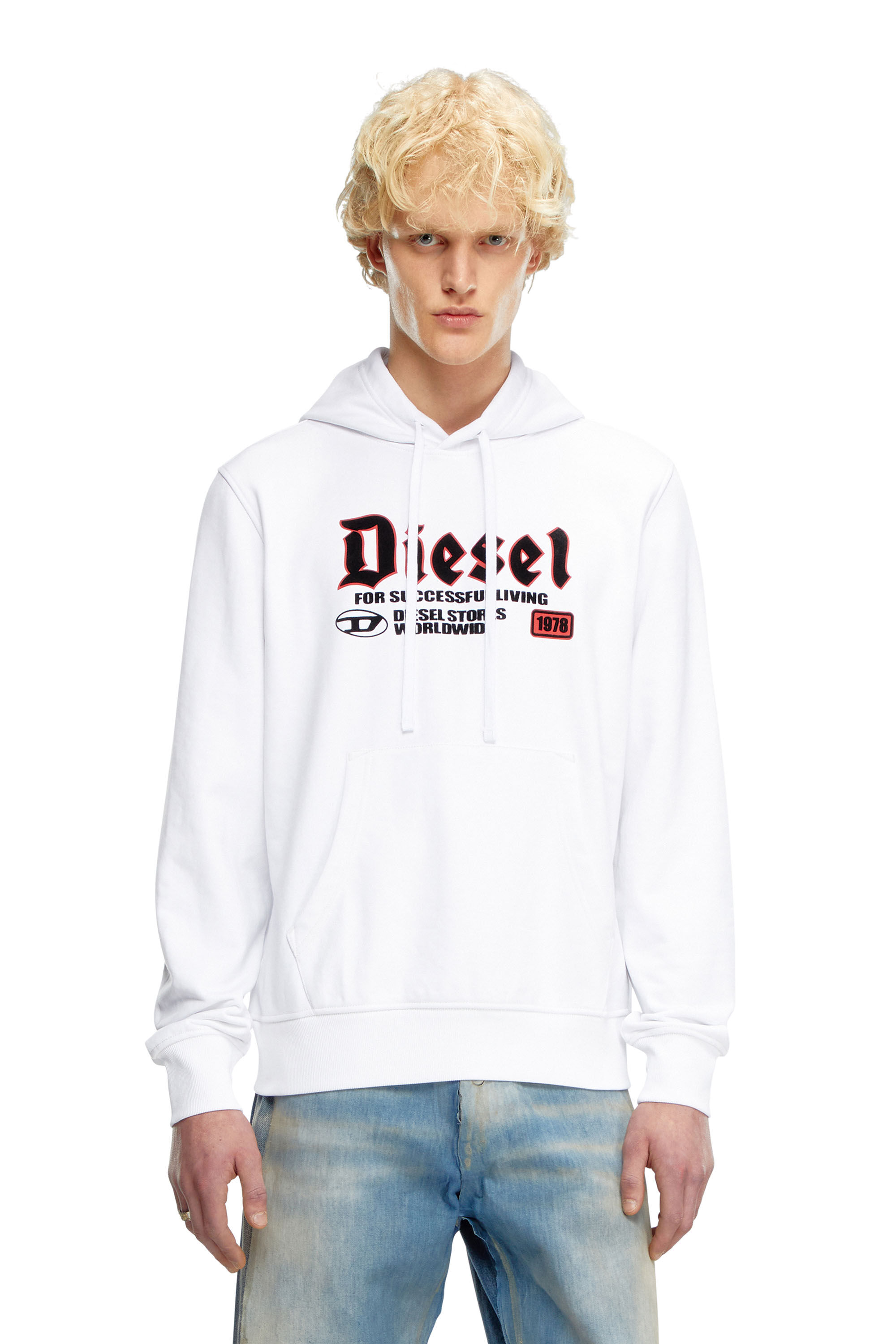Diesel - S-GINN-HOOD-K45, Man's Hoodie with flocked logo in White - 3