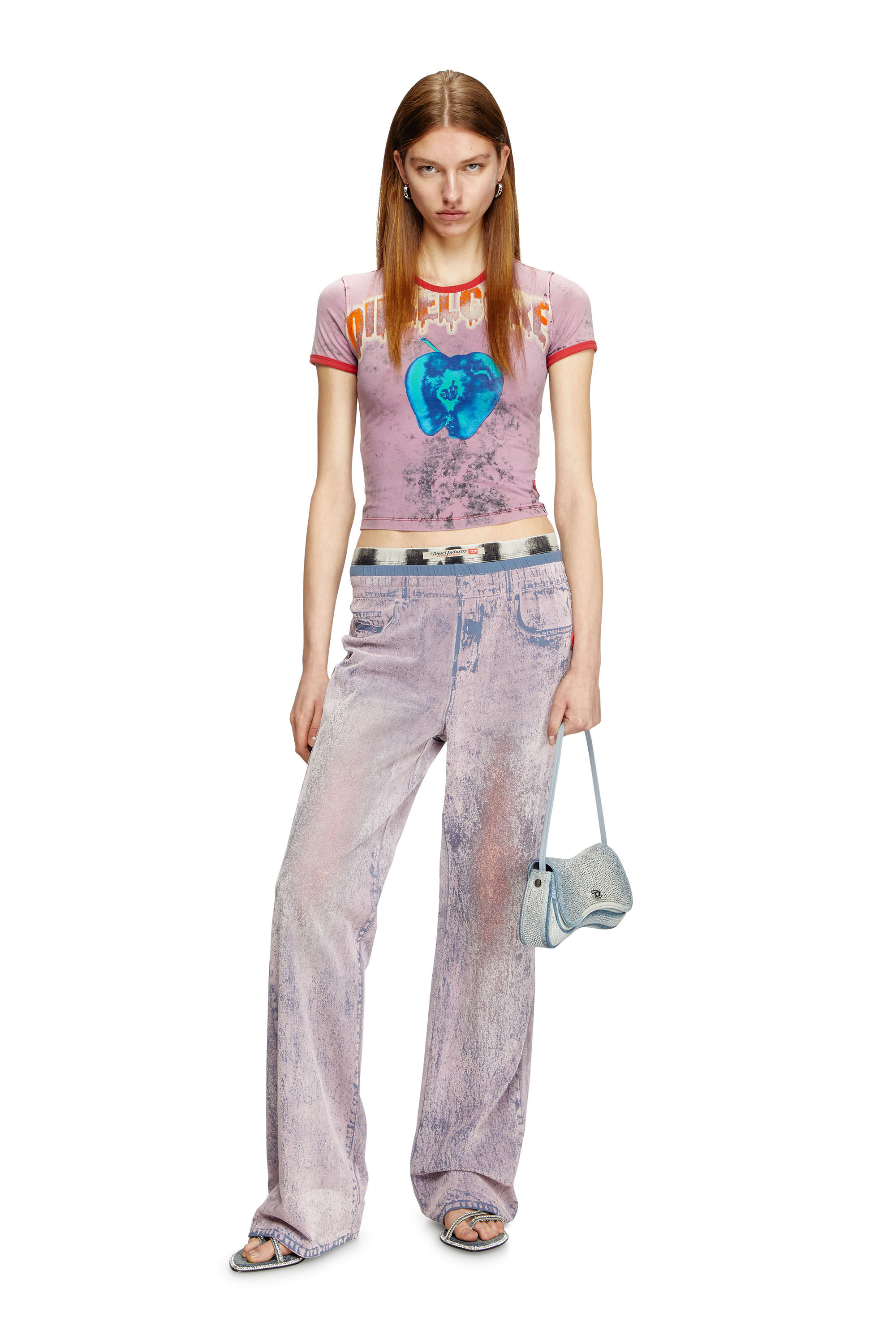Diesel - P-NERV, Woman's Wide leg sweat pants with bleach treatment in Lilac - 1