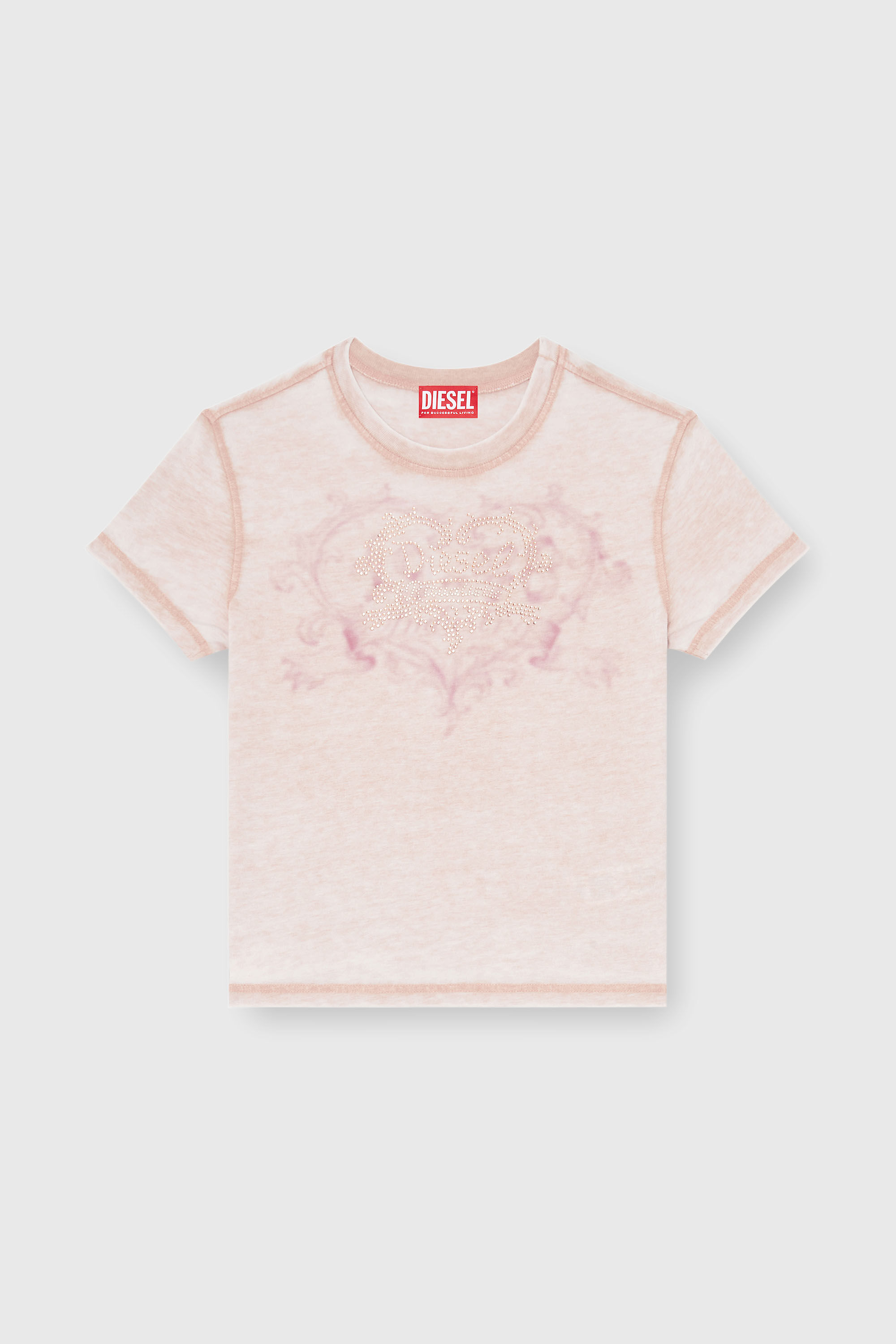 Diesel - T-ILA-AA1, Woman's Jersey t-shirt with rhinestones and burnout effect in Face Powder - 2