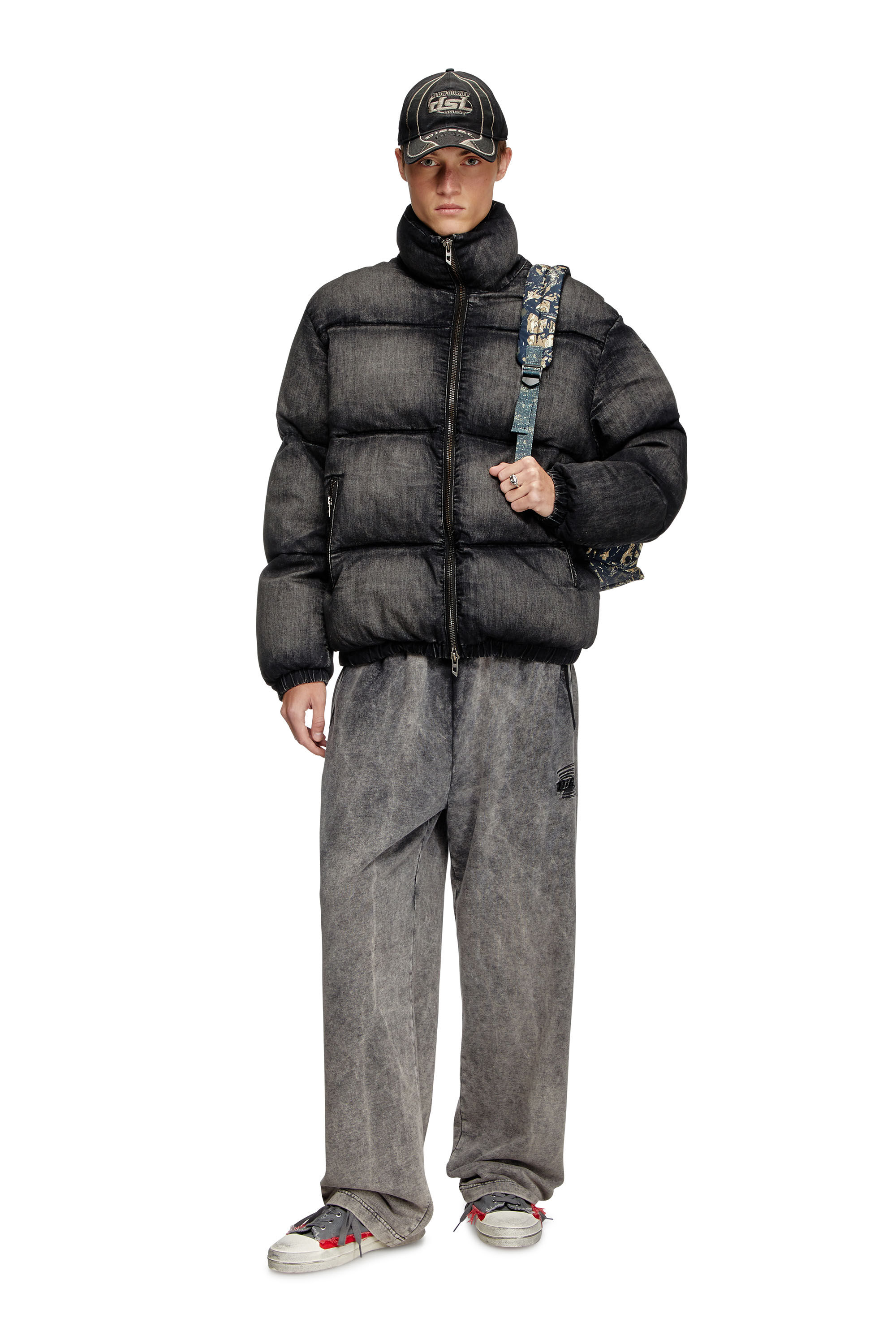 Women s Faded denim puffer jacket Black Diesel