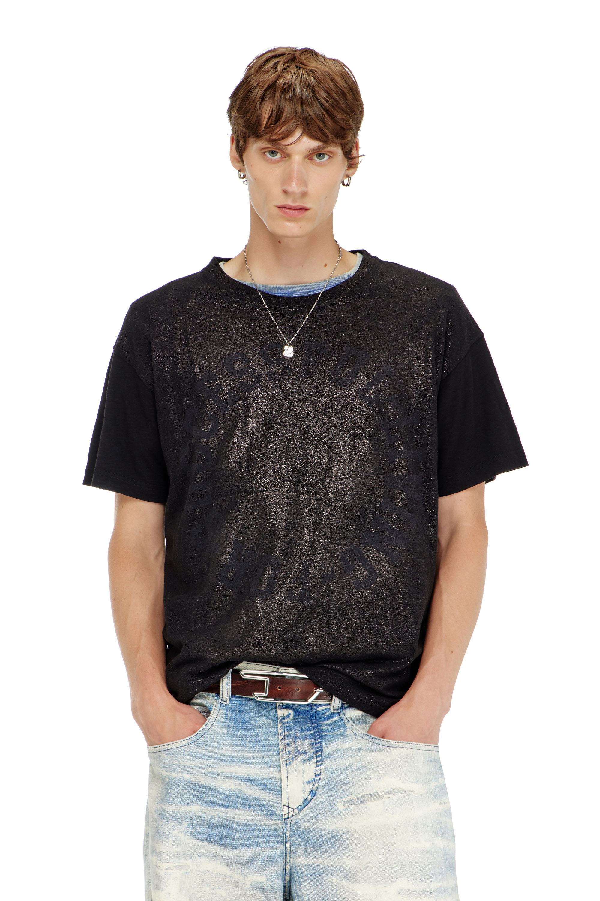 Diesel - T-NORM-AA2, Man's Cotton crew-neck T-shirt with foil print in Black - 3
