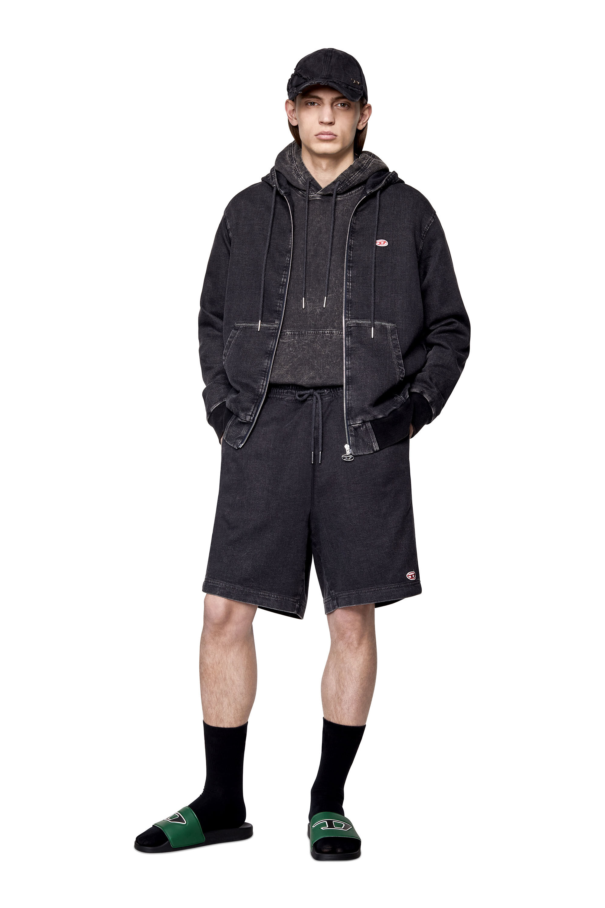 Diesel - D-BOXY TRACK DENIM SHORTS, Black/Dark grey - Image 1