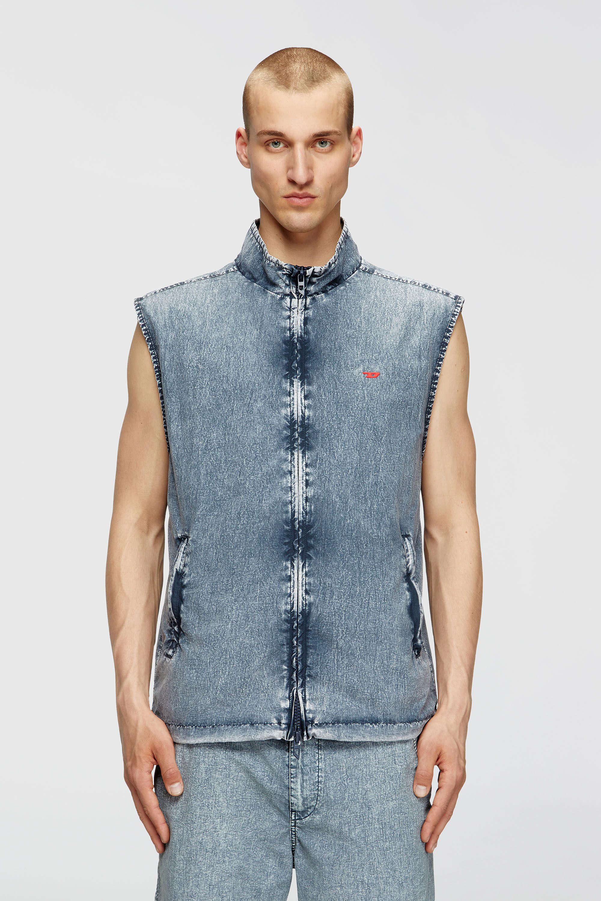 Diesel - J-ERB, Man's Vest in recycled nylon taslan in Medium blue - 3