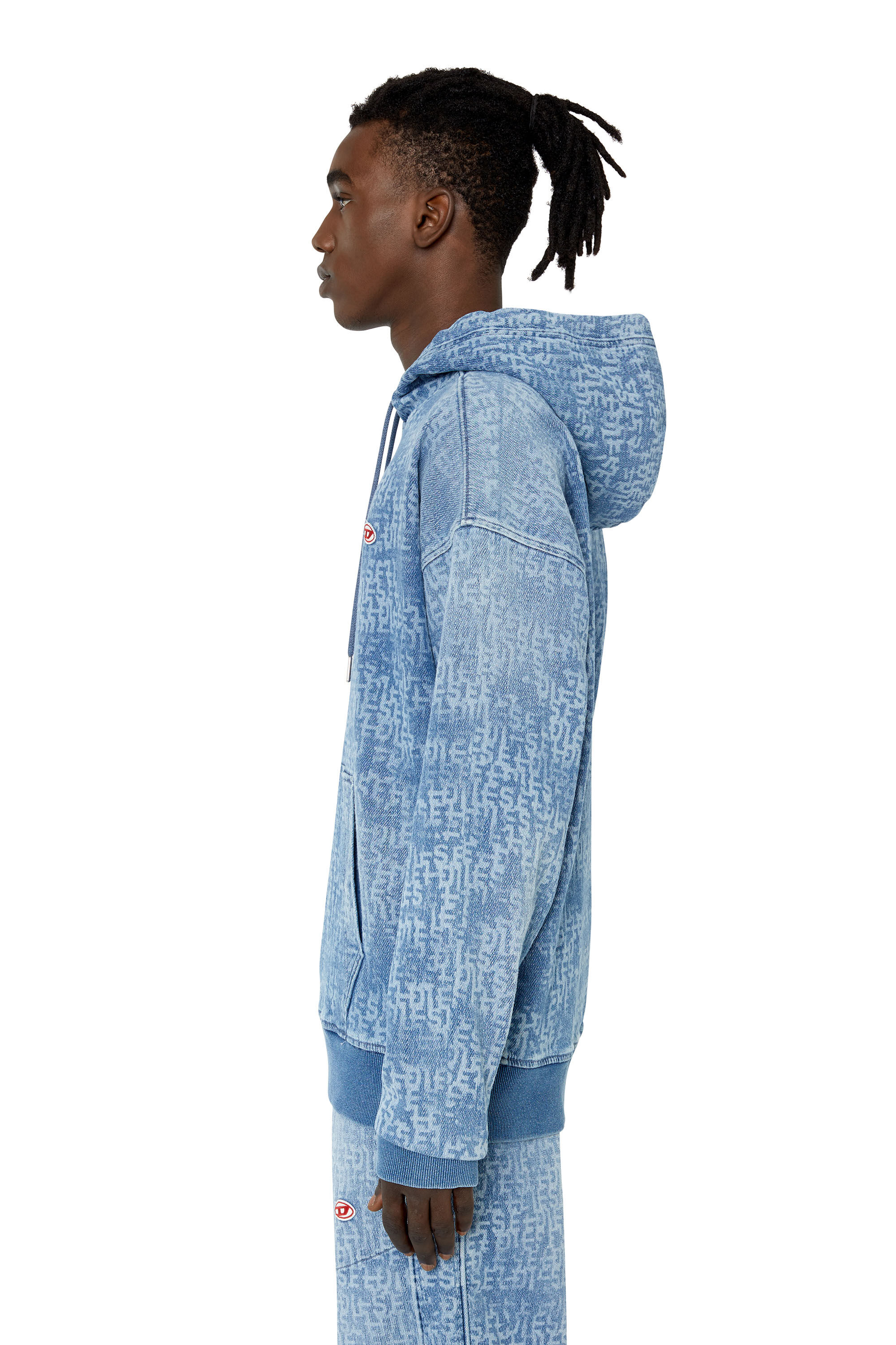 Diesel - D-UM-RIB TRACK DENIM HOODIE, Light Blue - Image 5