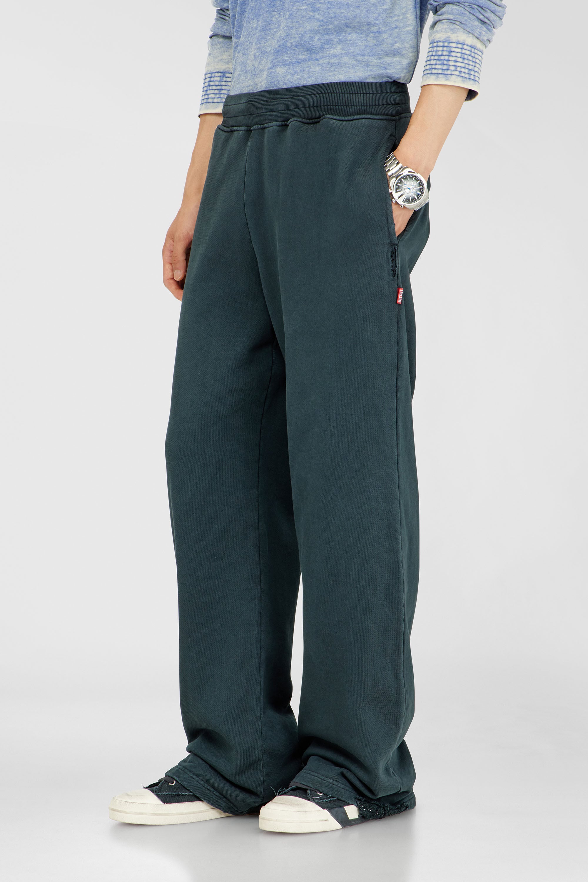 Diesel - P-MARTAINS-CRYSTALS, Man's Distressed sweatpants with crystal details in Dark Green - 3